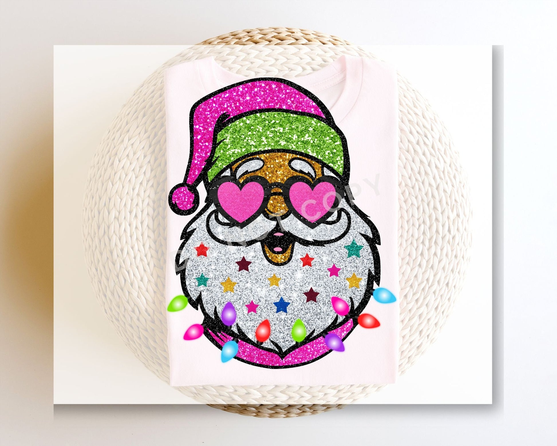 DTF Transfers, Ready to Press, T-shirt Transfers, Heat Transfer, Direct to Film, Christmas, Holiday, Sparkly Santa with Glasses