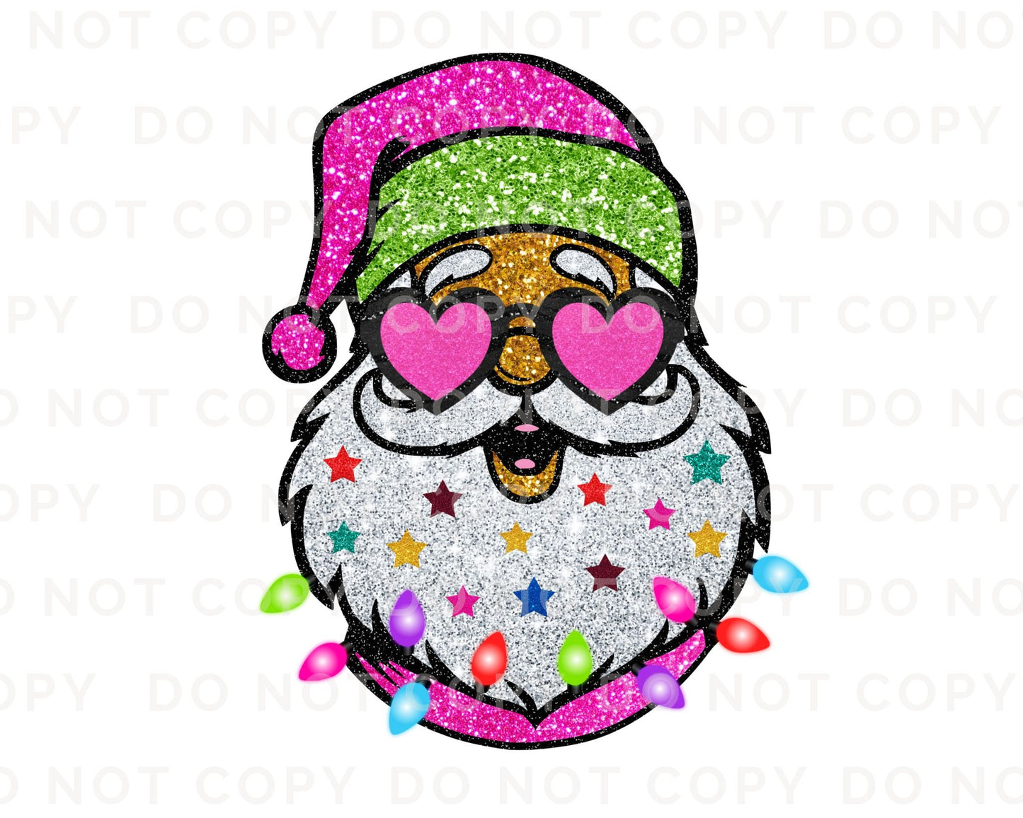 DTF Transfers, Ready to Press, T-shirt Transfers, Heat Transfer, Direct to Film, Christmas, Holiday, Sparkly Santa with Glasses