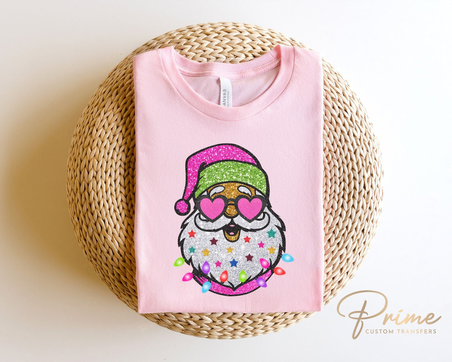 DTF Transfers, Ready to Press, T-shirt Transfers, Heat Transfer, Direct to Film, Christmas, Holiday, Sparkly Santa with Glasses