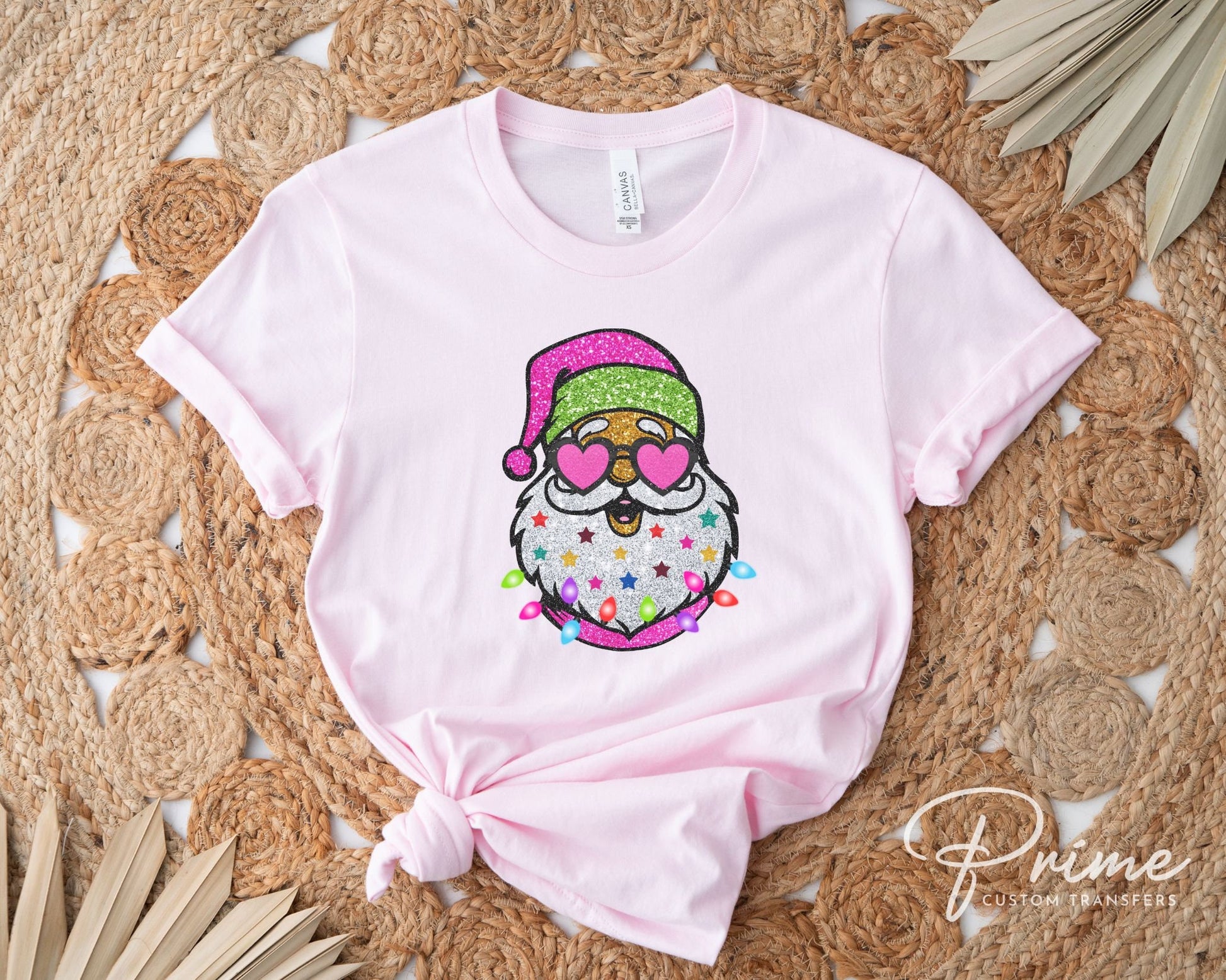 DTF Transfers, Ready to Press, T-shirt Transfers, Heat Transfer, Direct to Film, Christmas, Holiday, Sparkly Santa with Glasses