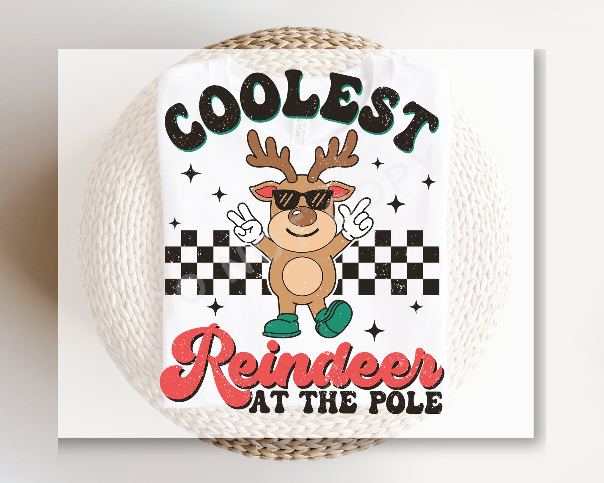 Christmas DTF Transfers, Ready to Press, T-shirt Transfers, Heat Transfer, Direct to Film, Holiday, Santa, Coolest Reindeer at The Pole