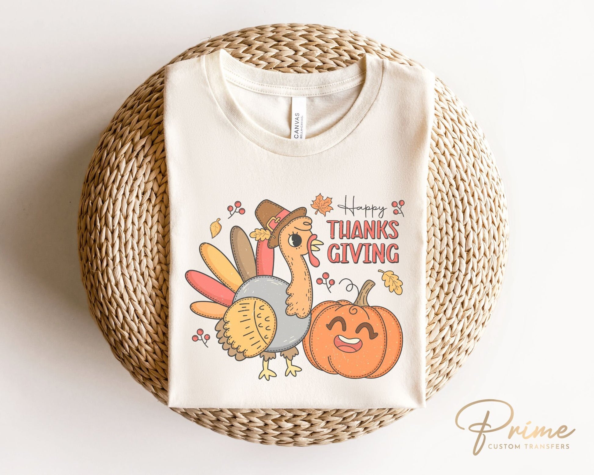 DTF Transfers, Ready to Press, T-shirt Transfers, Heat Transfer, Direct to Film, Fall, Pumpkin, Turkey, Leaves, Retro Happy Thanksgiving