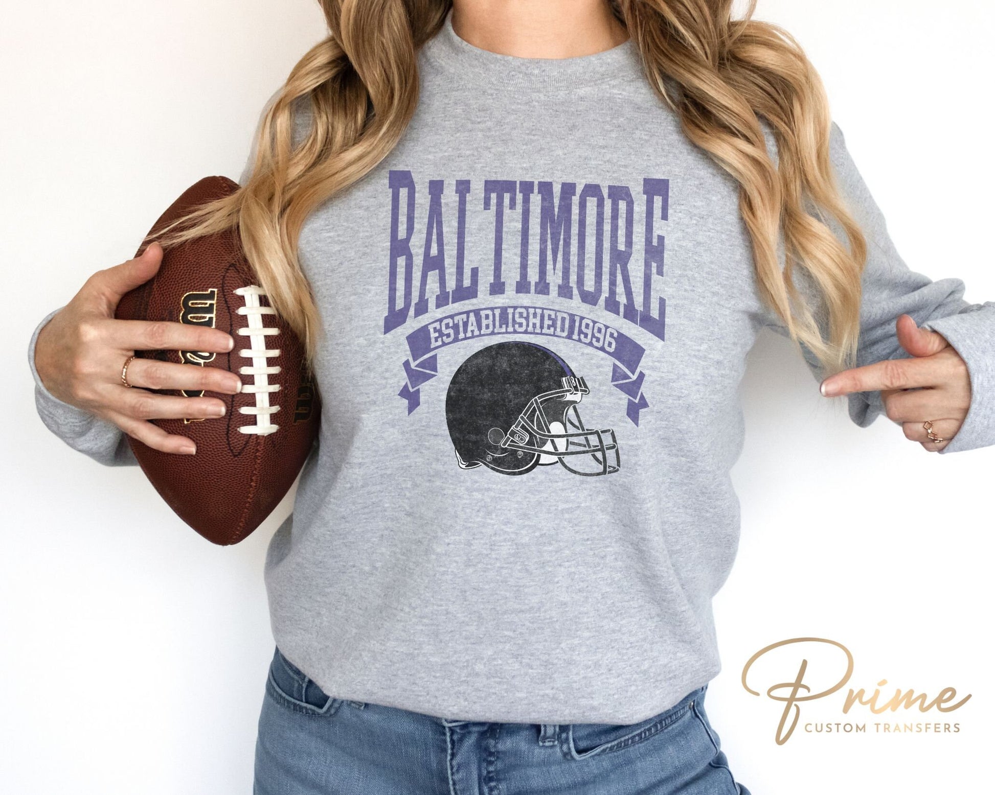 Football DTF Transfers, Ready to Press, T-shirt Transfers, Heat Transfer, Direct to Film, Sports, Full Color, Vintage, Baltimore Football