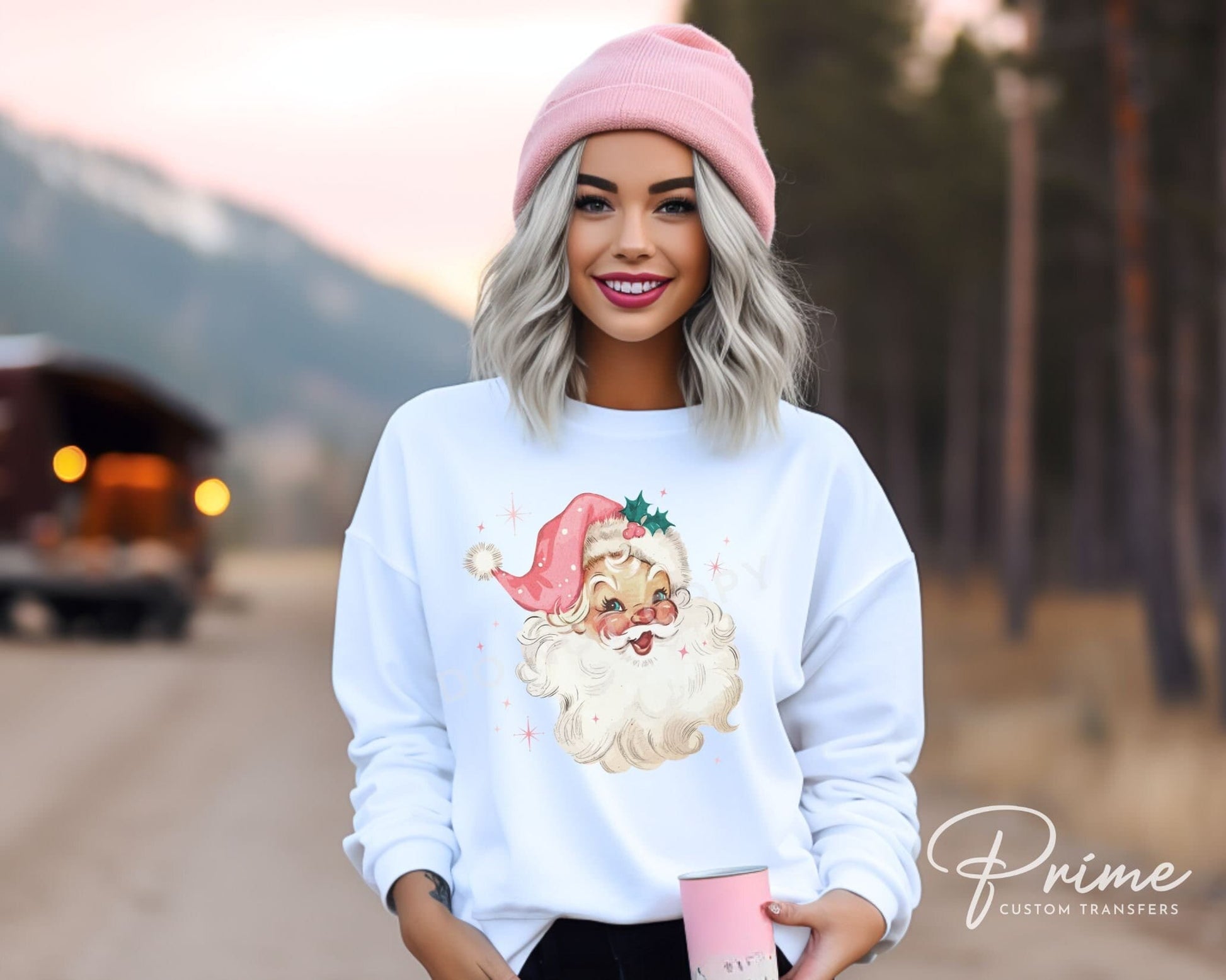 DTF Transfers, Ready to Press, T-shirt Transfers, Heat Transfer, Direct to Film, Christmas, Holiday, Cute, Vintage Pink Vintage Santa Claus