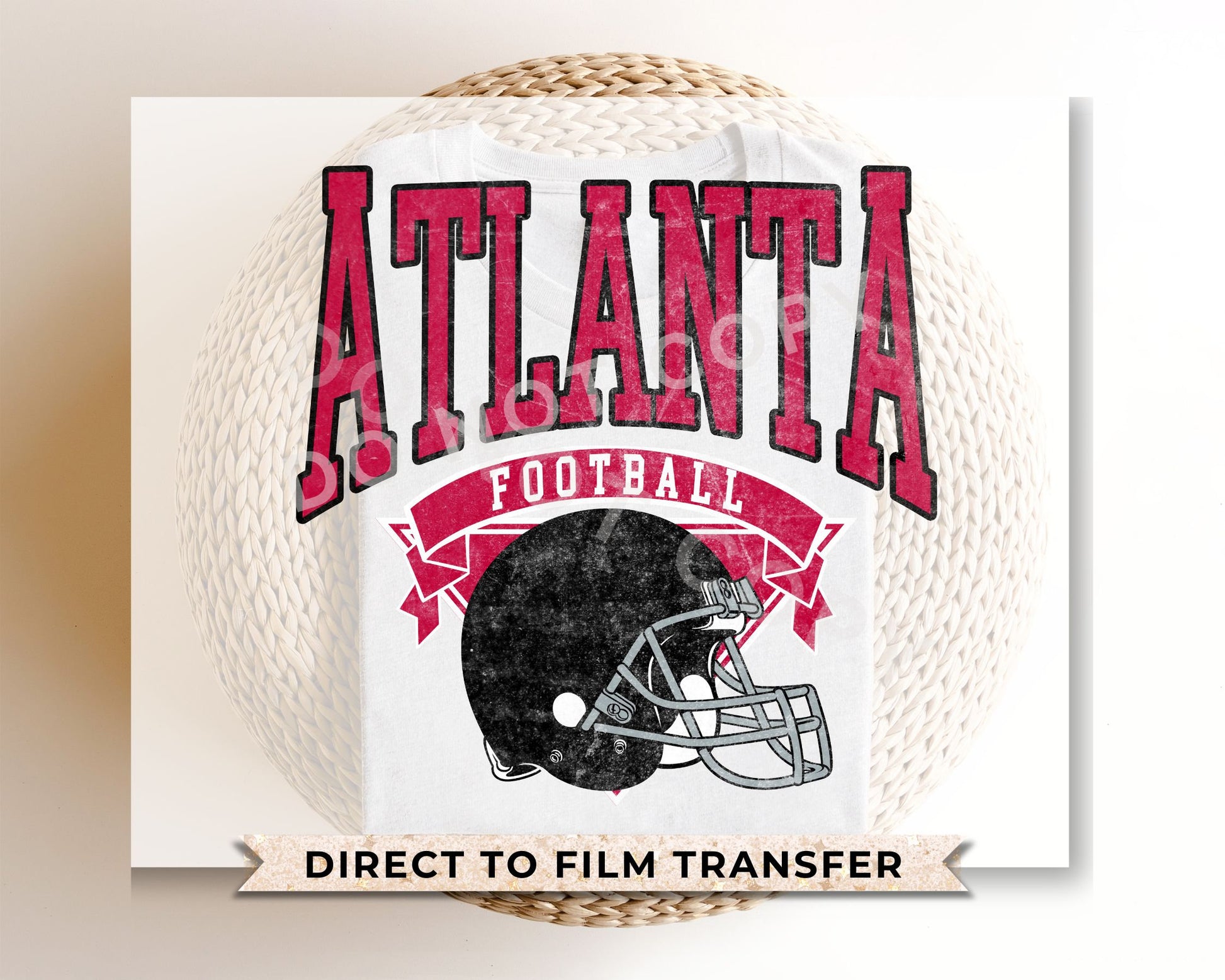 Football DTF Transfers, Ready to Press, T-shirt Transfers, Heat Transfer, Direct to Film, Sports, Full Color, Vintage, Atlanta Football