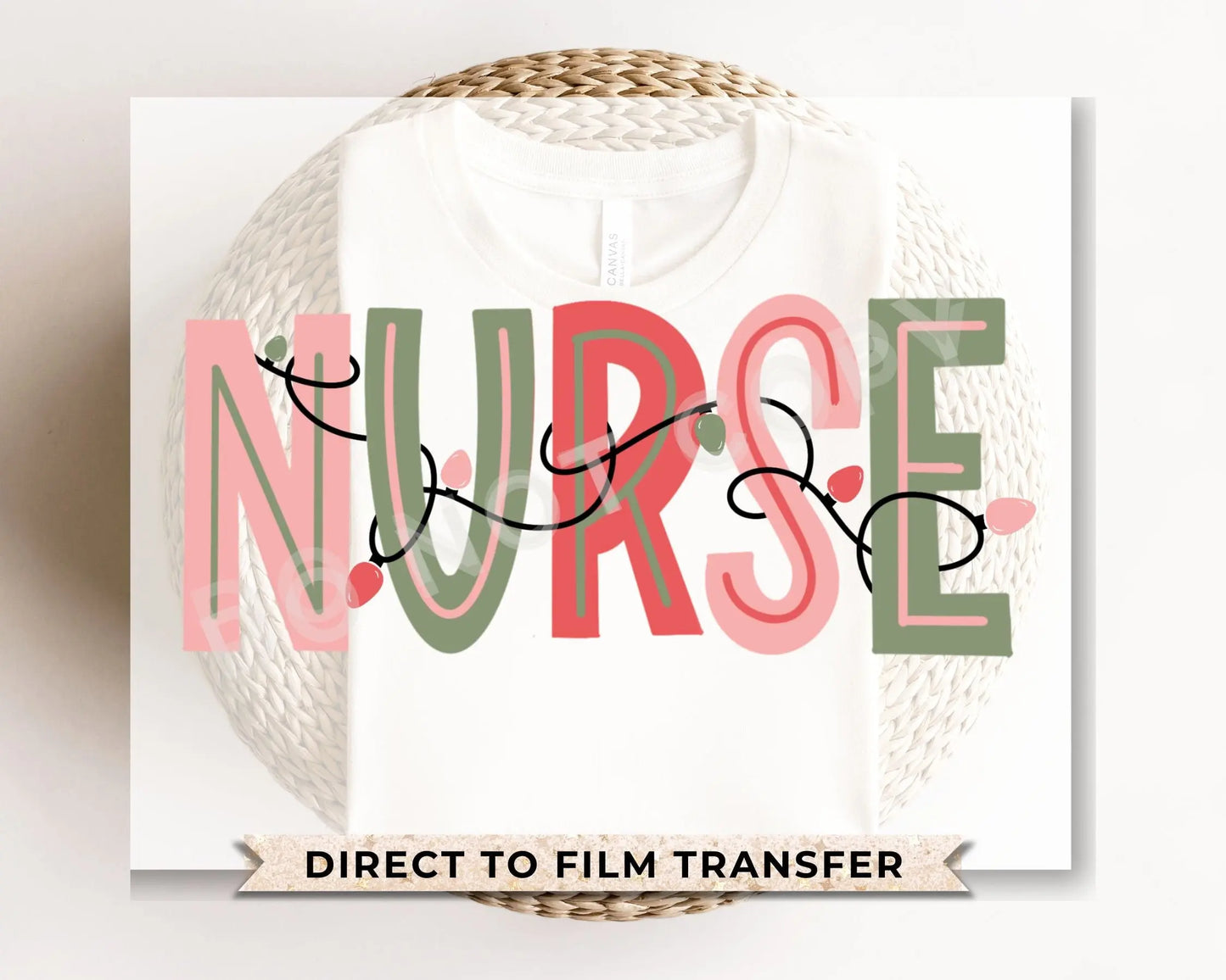 DTF Transfers, Ready to Press, T-shirt Transfers, Heat Transfer, Direct to Film, Holiday, Pastel, Christmas Lights, Hospital, Nurse