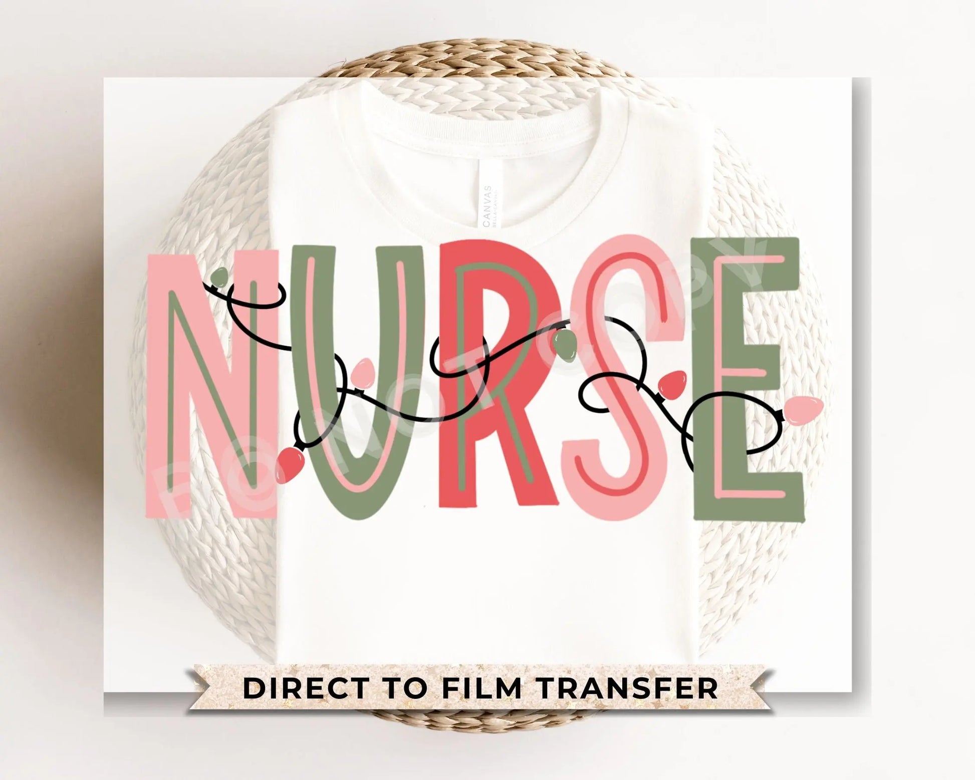 DTF Transfers, Ready to Press, T-shirt Transfers, Heat Transfer, Direct to Film, Holiday, Pastel, Christmas Lights, Hospital, Nurse