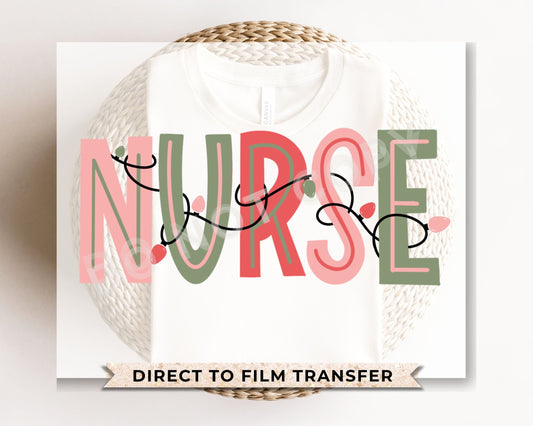DTF Transfers, Ready to Press, T-shirt Transfers, Heat Transfer, Direct to Film, Holiday, Pastel, Christmas Lights, Hospital, Nurse