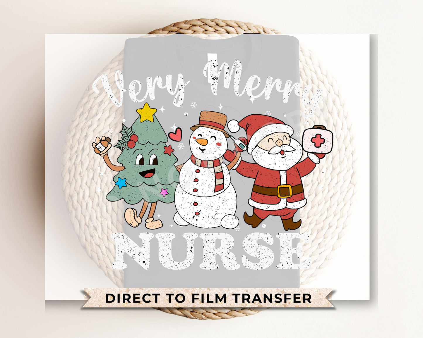 DTF Transfers, Ready to Press, T-shirt Transfers, Heat Transfer, Direct to Film, Hospital, Medical, Very Merry Nurse Retro Christmas