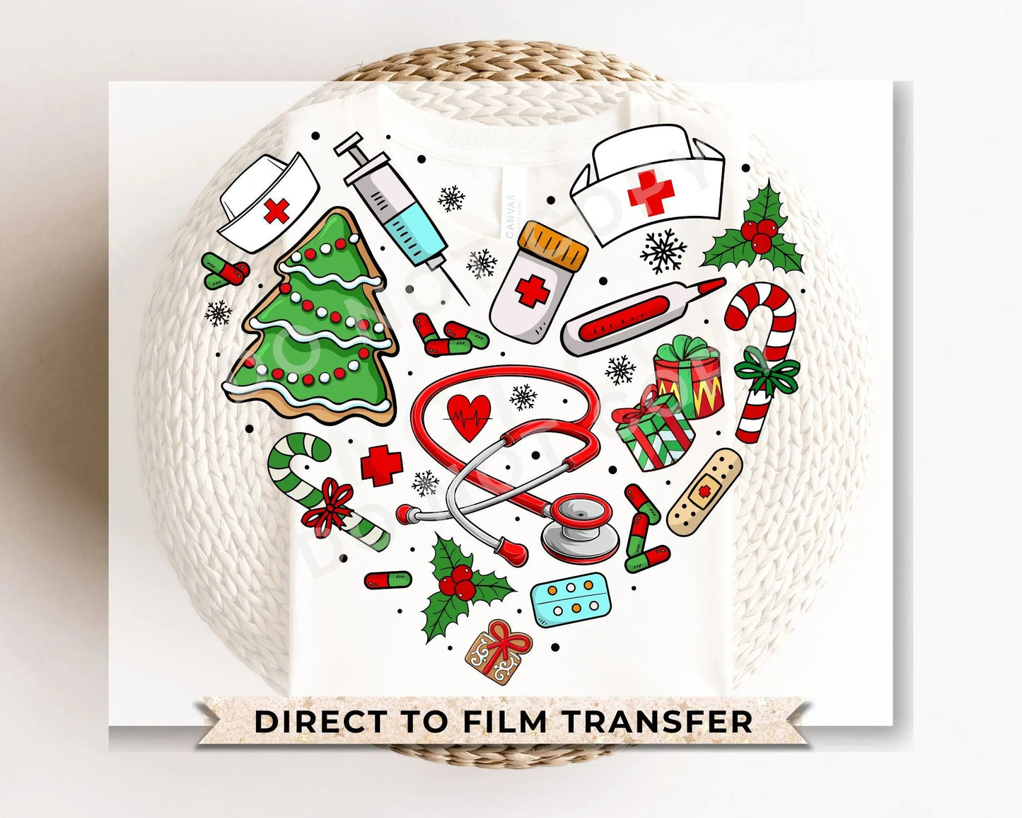 DTF Transfers, Ready to Press, T-shirt Transfers, Heat Transfer, Direct to Film, Hospital, Medical, Doctor Nurse Heart Doodle Collage