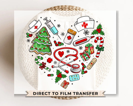 DTF Transfers, Ready to Press, T-shirt Transfers, Heat Transfer, Direct to Film, Hospital, Medical, Doctor Nurse Heart Doodle Collage