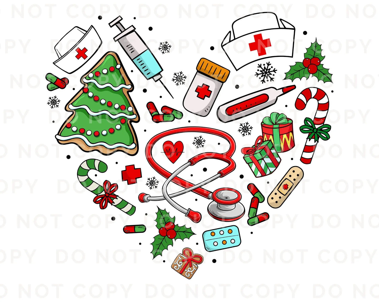 DTF Transfers, Ready to Press, T-shirt Transfers, Heat Transfer, Direct to Film, Hospital, Medical, Doctor Nurse Heart Doodle Collage