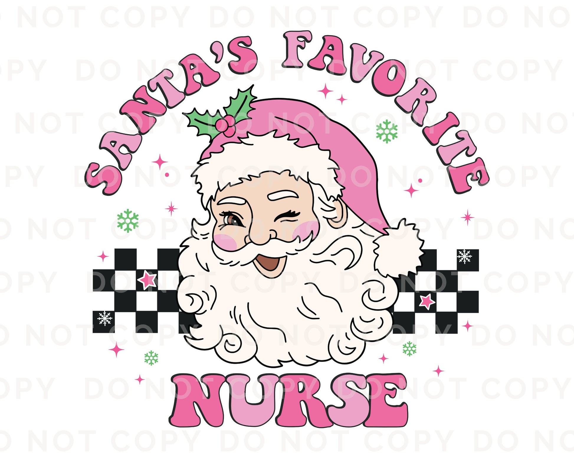 DTF Transfers, Ready to Press, T-shirt Transfers, Heat Transfer, Direct to Film, Hospital, Medical, Pink, Checkered, Santa's Favorite Nurse