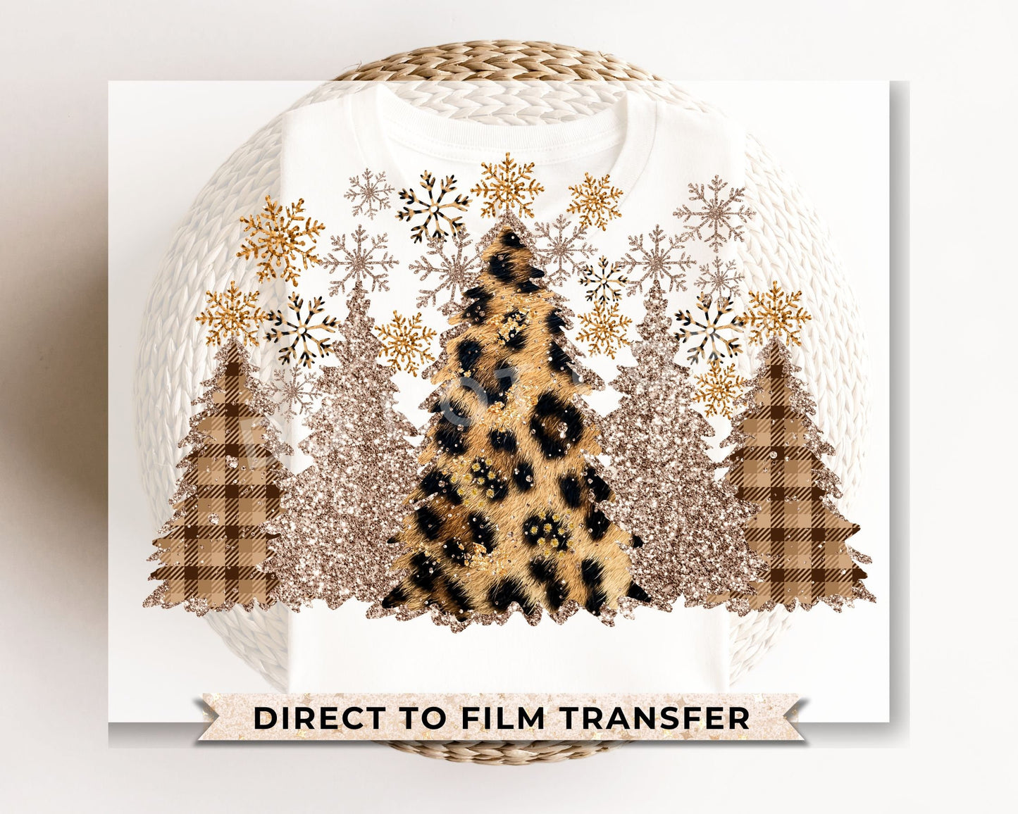 DTF Transfers, Ready to Press, T-shirt Transfers, Heat Transfer, Direct to Film, Christmas, Faux Glitter, Leopard, Sparkle Christmas Trees