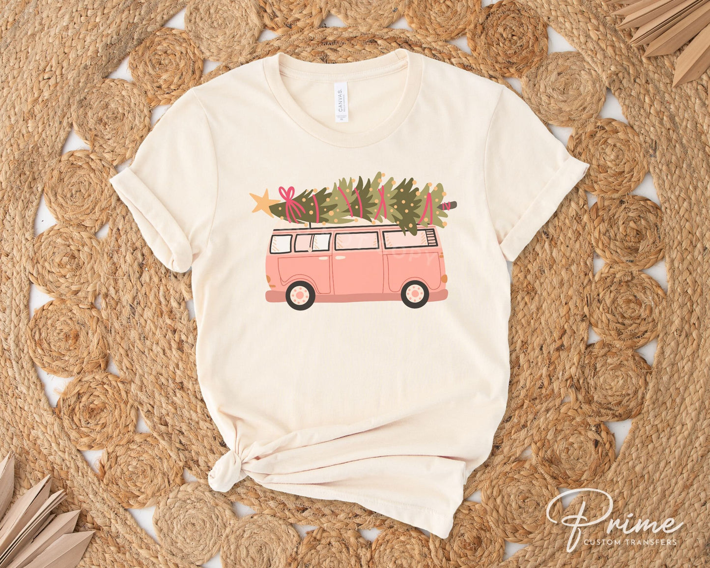 DTF Transfers, Ready to Press, T-shirt Transfers, Heat Transfer, Direct to Film, Watercolor, Tree, Groovy, Girlie, Retro Pink Christmas Van