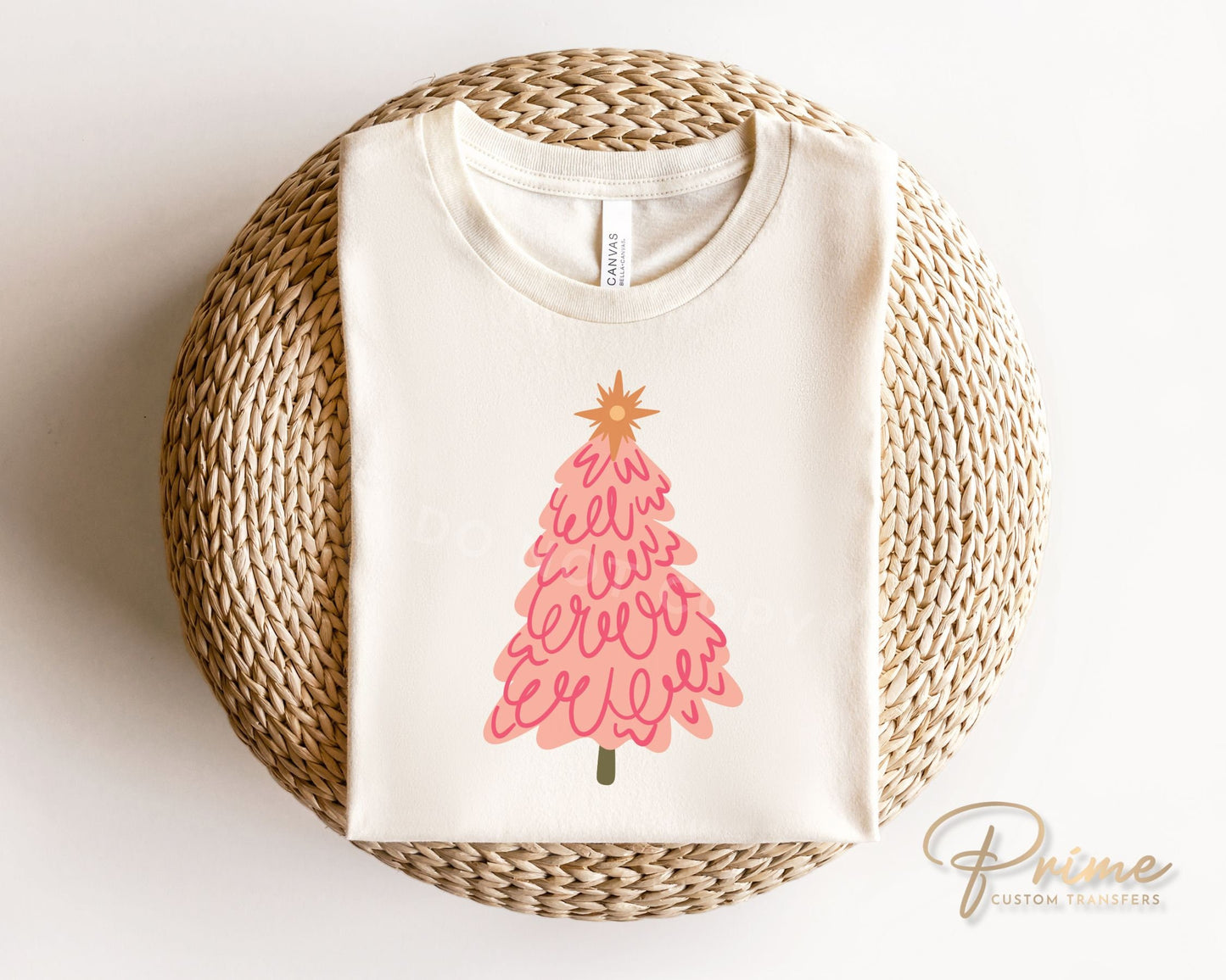 DTF Transfers, Ready to Press, T-shirt Transfers, Heat Transfer, Direct to Film, Watercolor, Girlie, Cute, Doodle Pink Christmas Tree