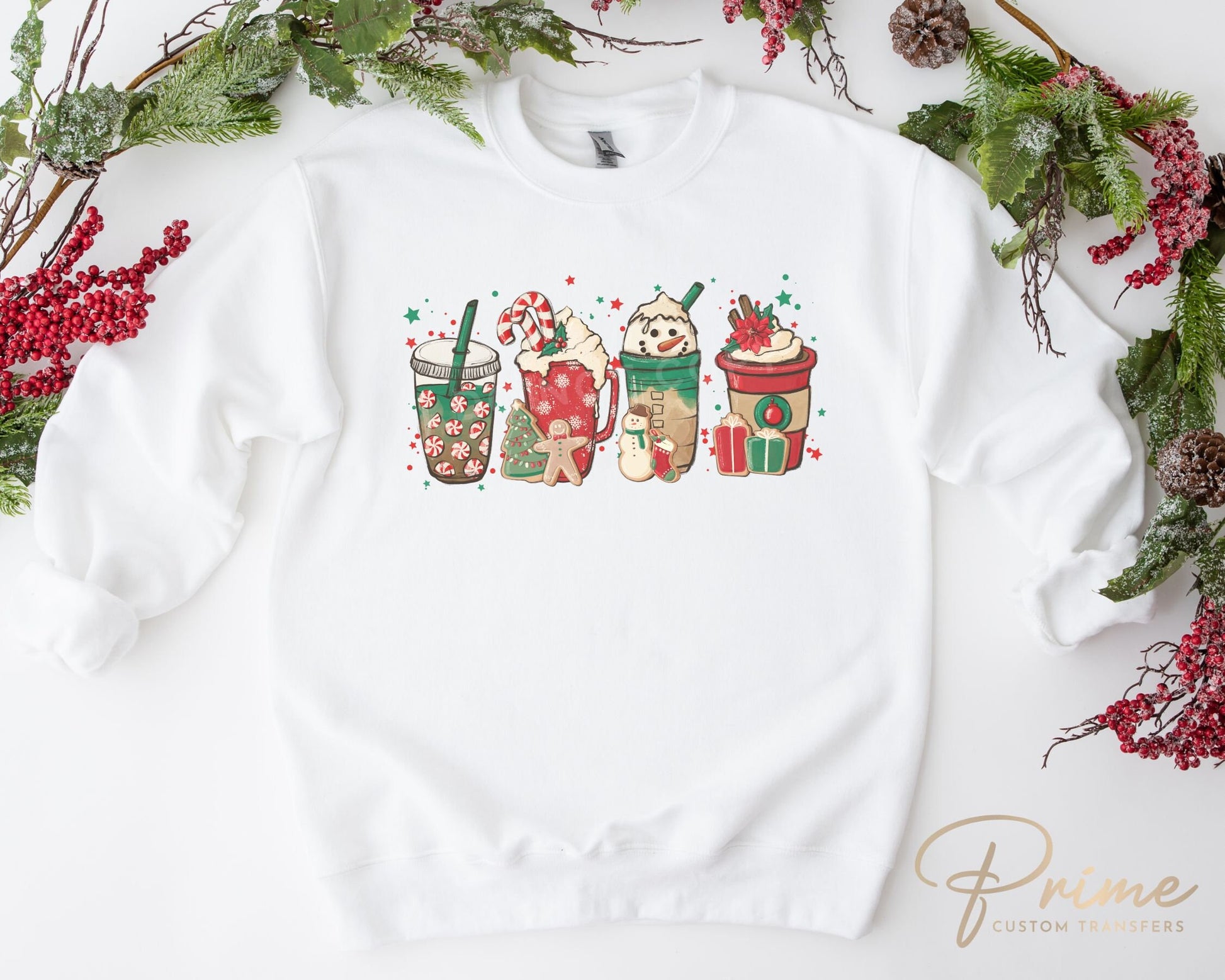 DTF Transfers, Ready to Press, T-shirt Transfers, Heat Transfer, Direct to Film, Holiday, Red Peppermint, Iced Latte, Christmas Coffees