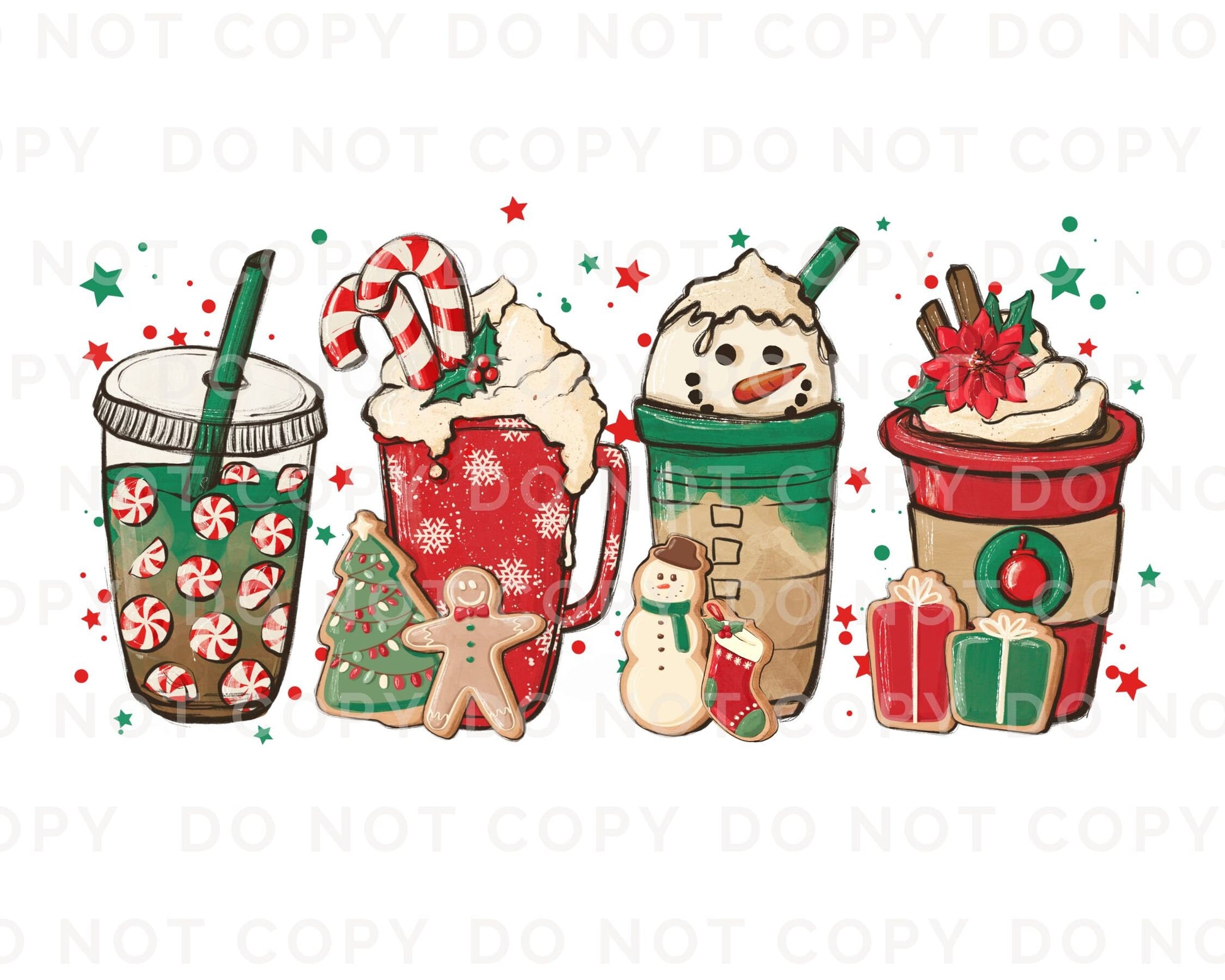 DTF Transfers, Ready to Press, T-shirt Transfers, Heat Transfer, Direct to Film, Holiday, Red Peppermint, Iced Latte, Christmas Coffees