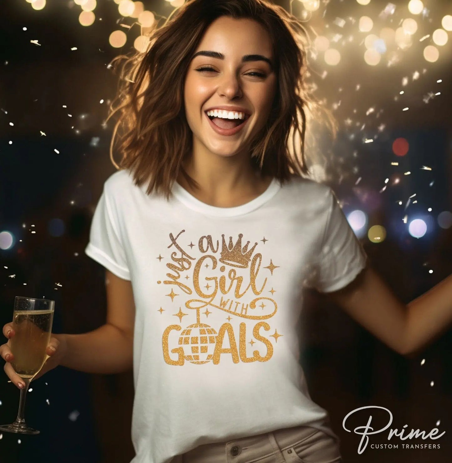 DTF Transfers, Ready to Press, T-shirt Transfers, Heat Transfer, Direct to Film, Holiday, Party, Midnight, New Year, Just a Girl with Goals