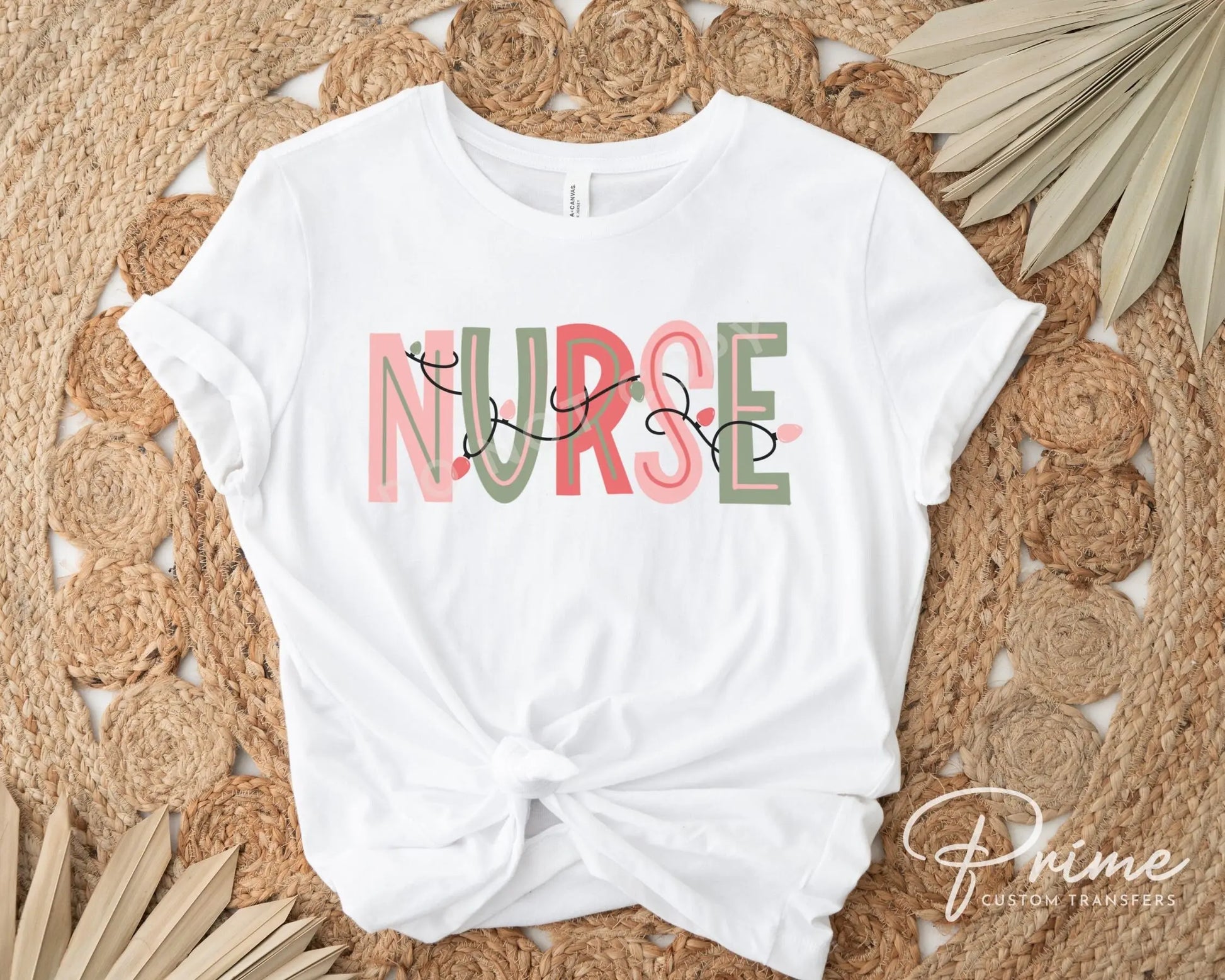 DTF Transfers, Ready to Press, T-shirt Transfers, Heat Transfer, Direct to Film, Holiday, Pastel, Christmas Lights, Hospital, Nurse