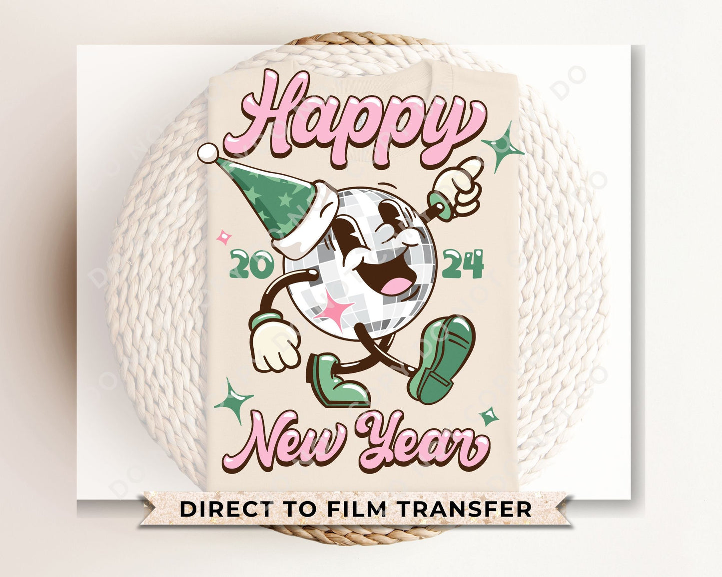 DTF Transfers, Ready to Press, T-shirt Transfers, Heat Transfer, Direct to Film, Holiday, Party, 2024, Retro Happy New Year