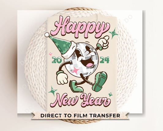 DTF Transfers, Ready to Press, T-shirt Transfers, Heat Transfer, Direct to Film, Holiday, Party, 2024, Retro Happy New Year