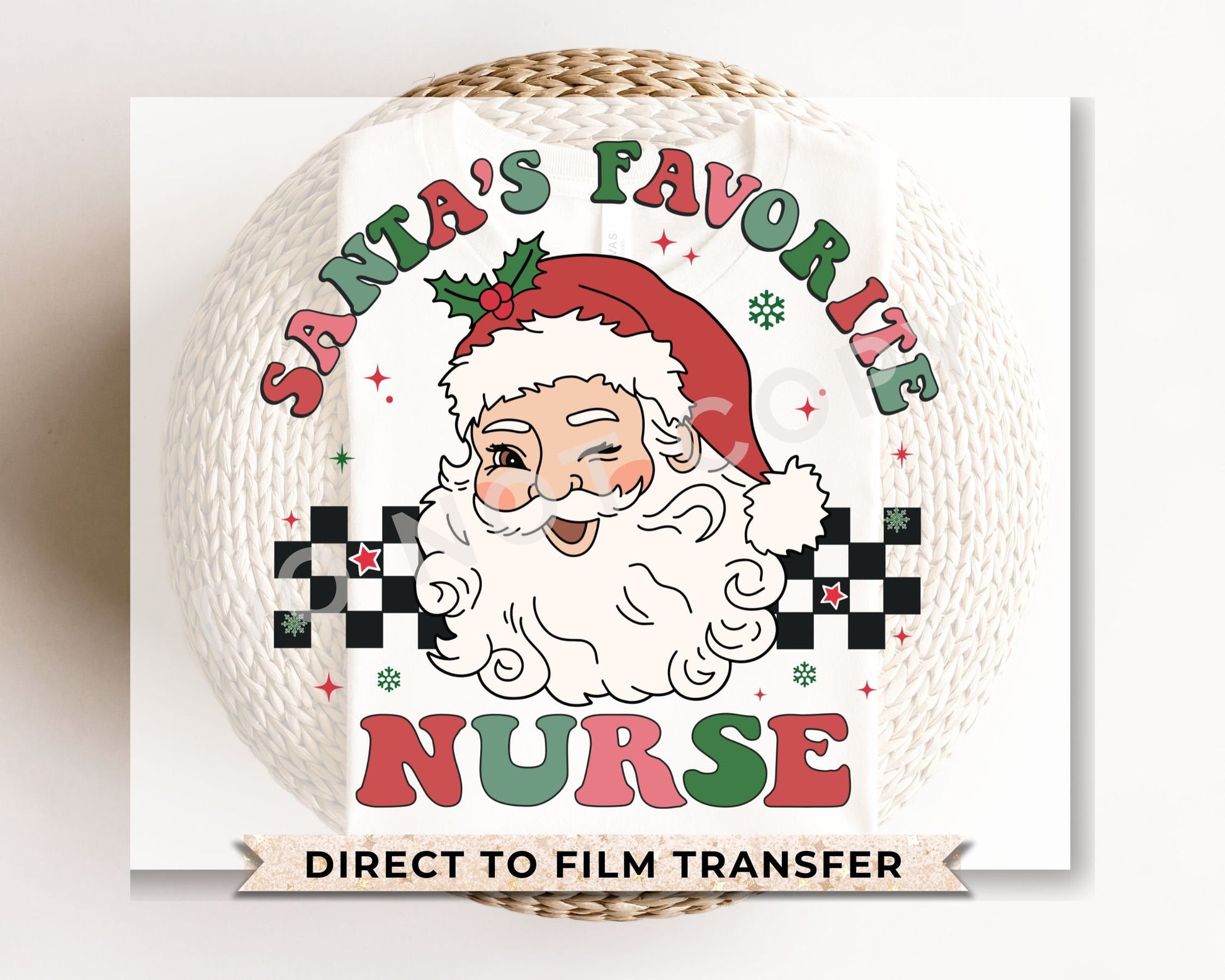 DTF Transfers, Ready to Press, T-shirt Transfers, Heat Transfer, Direct to Film, Hospital, Medical, Checkered, Santa's Favorite Nurse