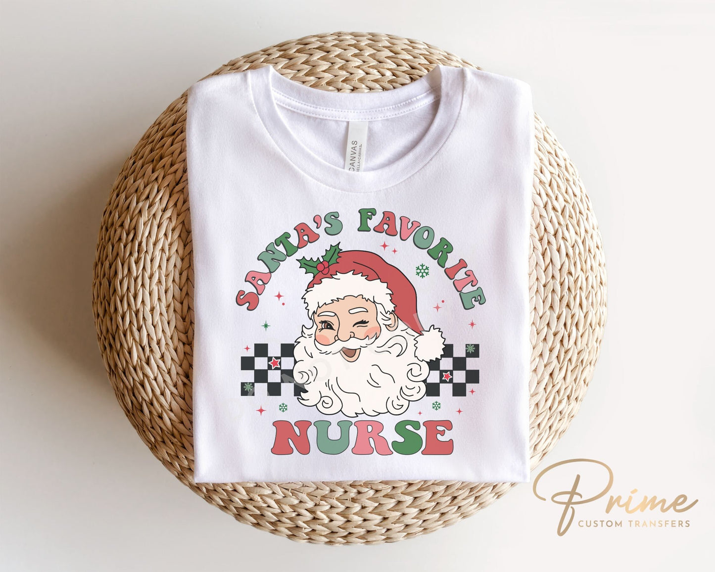 DTF Transfers, Ready to Press, T-shirt Transfers, Heat Transfer, Direct to Film, Hospital, Medical, Checkered, Santa's Favorite Nurse