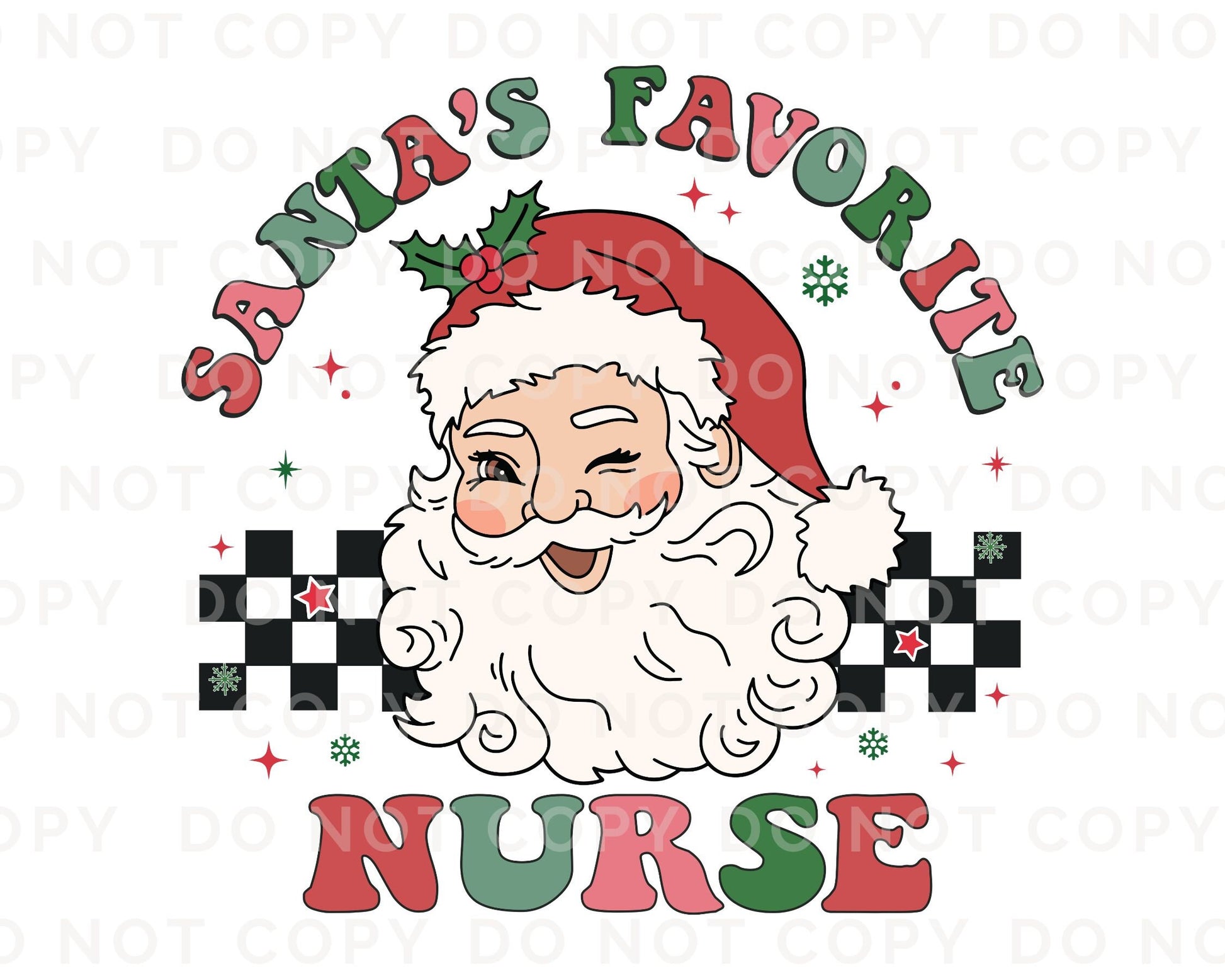 DTF Transfers, Ready to Press, T-shirt Transfers, Heat Transfer, Direct to Film, Hospital, Medical, Checkered, Santa's Favorite Nurse