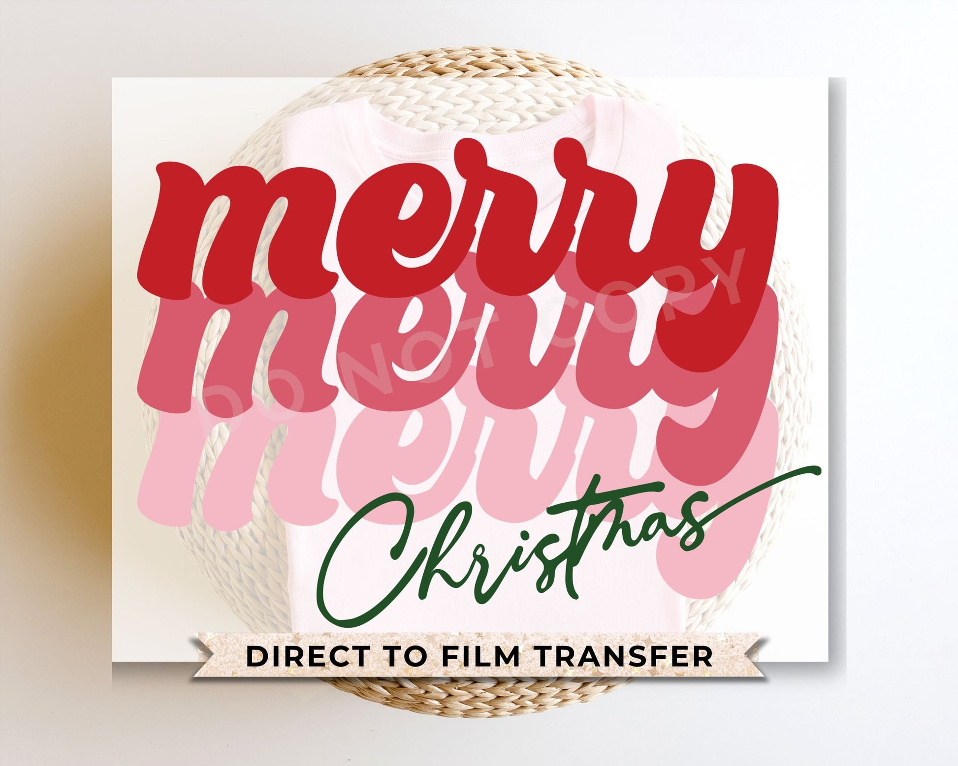 DTF Transfers, Ready to Press, T-shirt Transfers, Heat Transfer, Direct to Film, Holiday, Pink, Cute, Stacked, Retro Merry Christmas