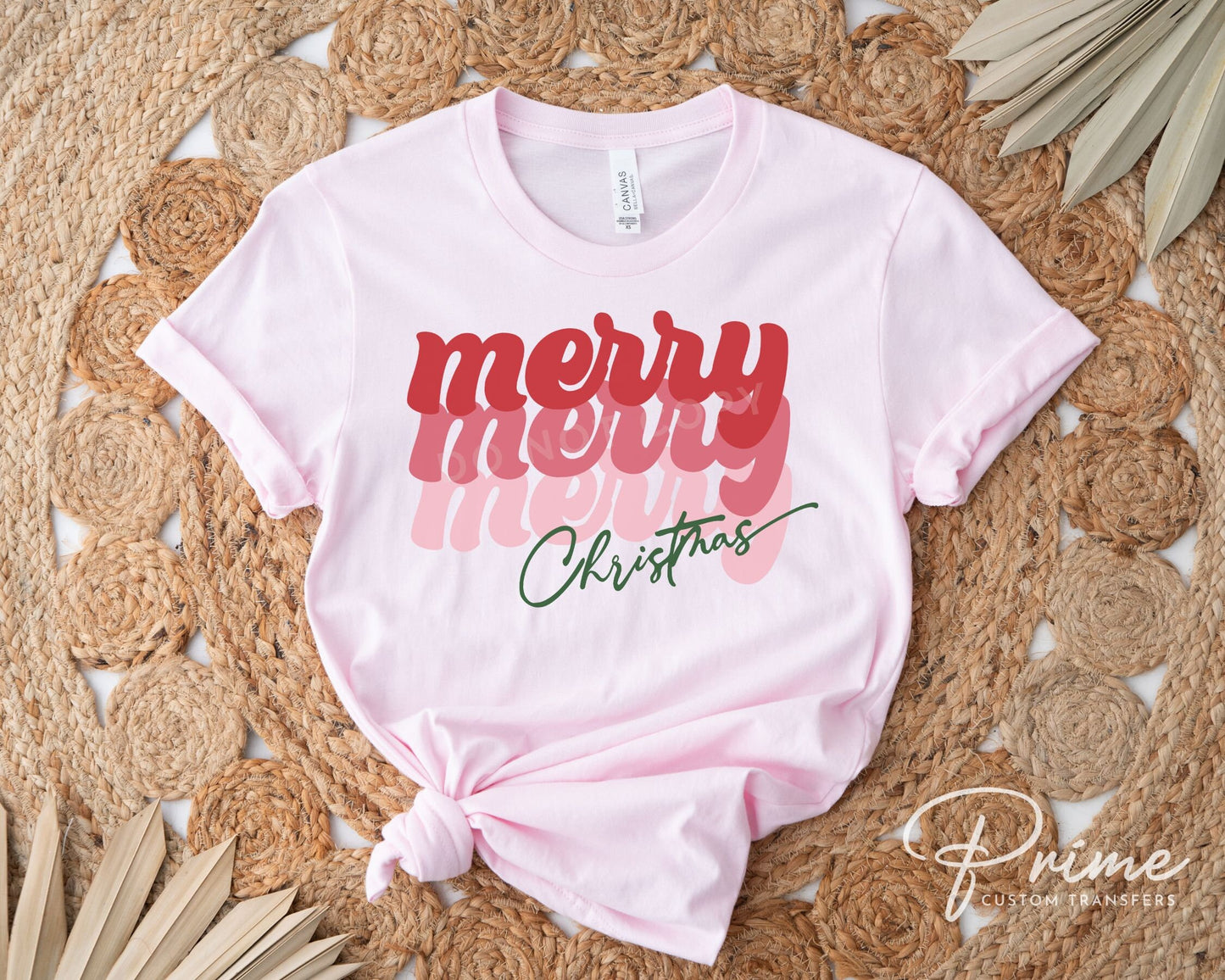 DTF Transfers, Ready to Press, T-shirt Transfers, Heat Transfer, Direct to Film, Holiday, Pink, Cute, Stacked, Retro Merry Christmas