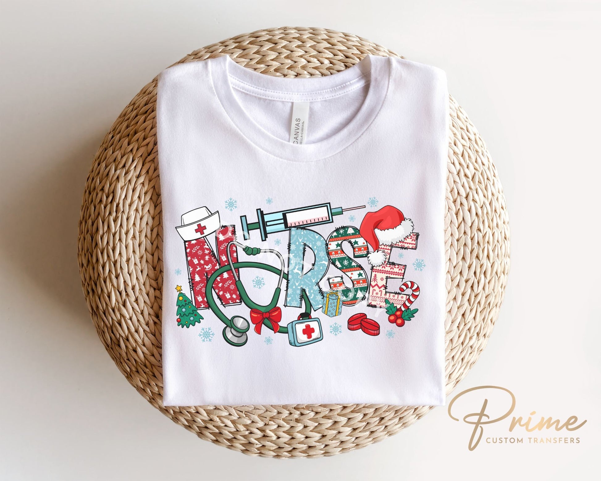 DTF Transfers, Ready to Press, T-shirt Transfers, Heat Transfer, Direct to Film, Hospital, Stethoscope, Holiday, Santa, Christmas, Nurse