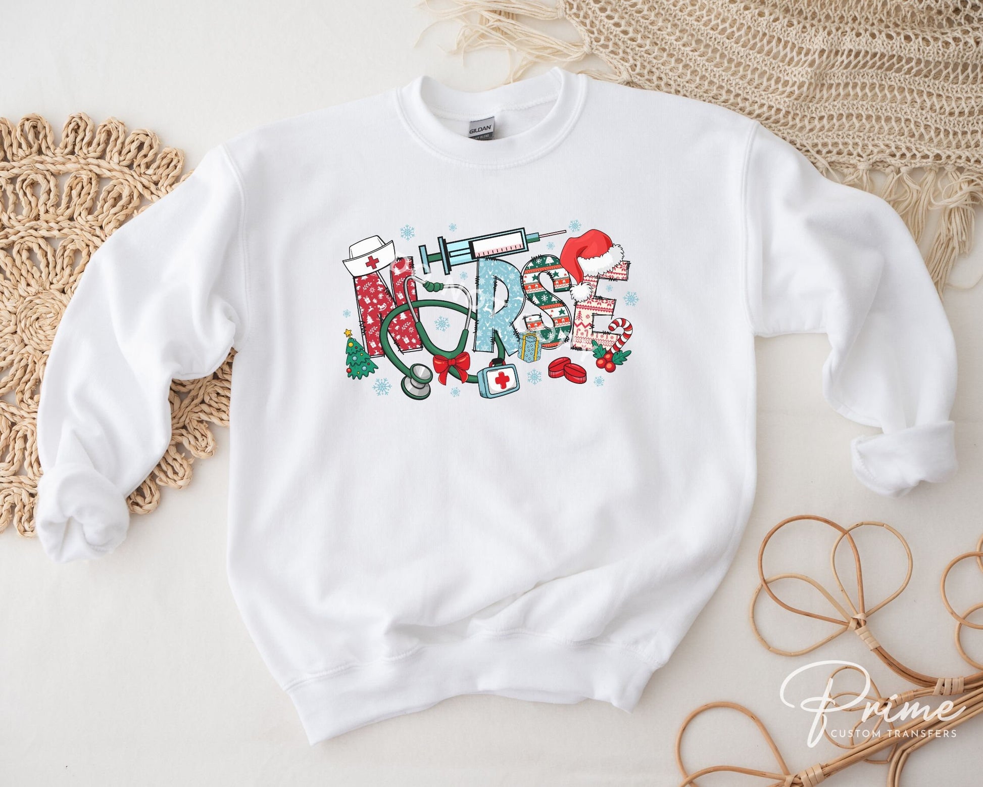 DTF Transfers, Ready to Press, T-shirt Transfers, Heat Transfer, Direct to Film, Hospital, Stethoscope, Holiday, Santa, Christmas, Nurse