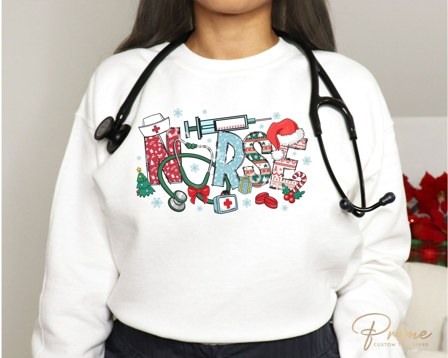 DTF Transfers, Ready to Press, T-shirt Transfers, Heat Transfer, Direct to Film, Hospital, Stethoscope, Holiday, Santa, Christmas, Nurse