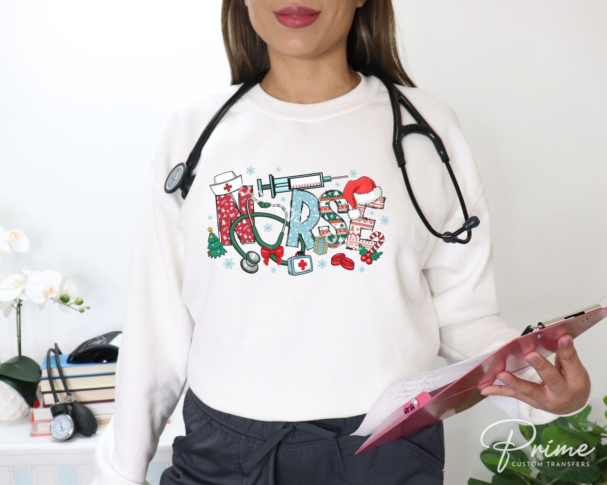 DTF Transfers, Ready to Press, T-shirt Transfers, Heat Transfer, Direct to Film, Hospital, Stethoscope, Holiday, Santa, Christmas, Nurse