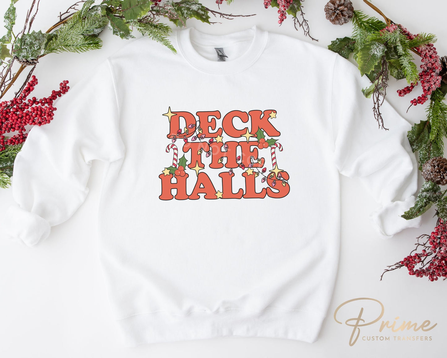 DTF Transfers, Ready to Press, T-shirt Transfers, Heat Transfer, Direct to Film, Christmas Lights, Cute, Trendy, Groovy Retro Deck The Halls