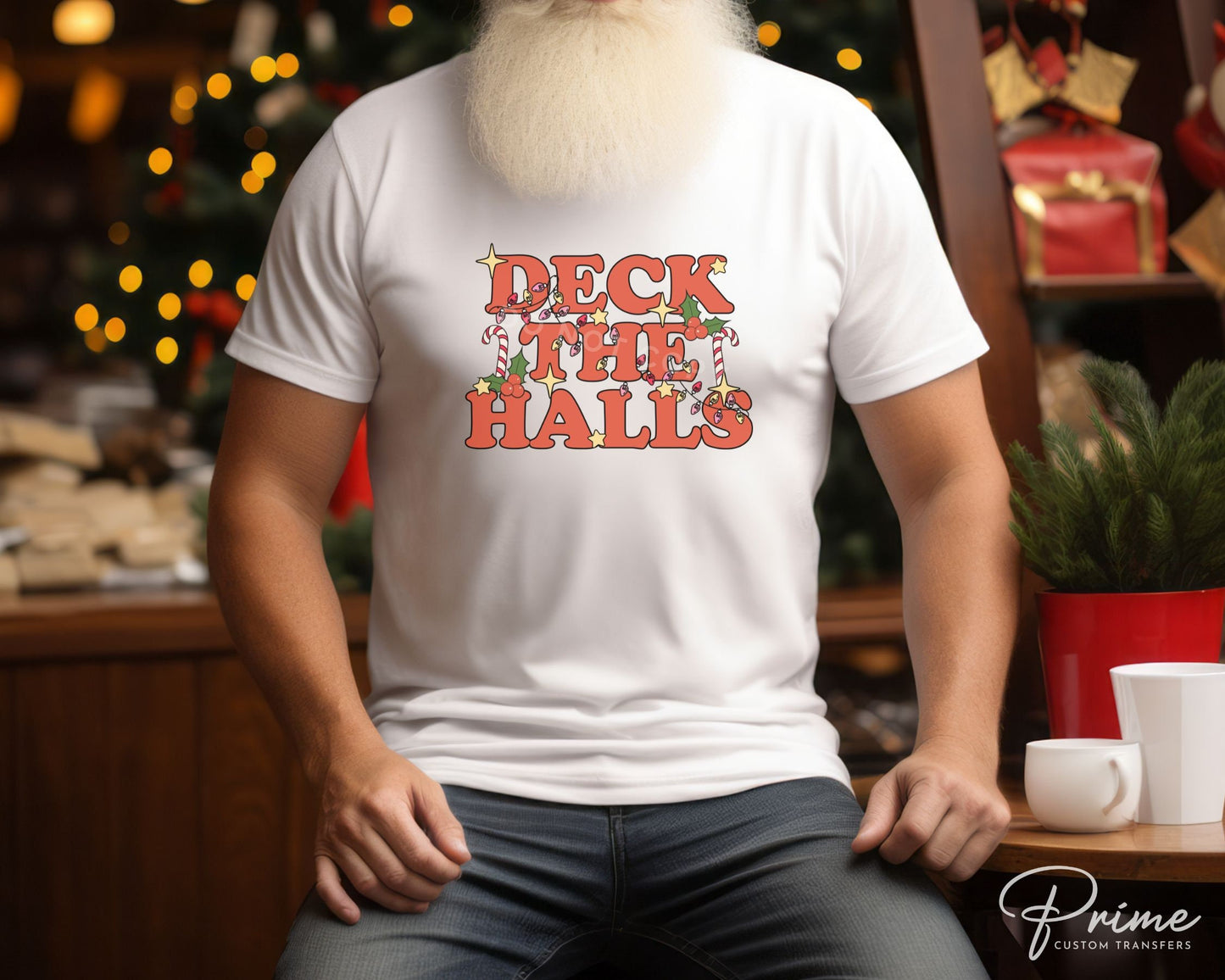 DTF Transfers, Ready to Press, T-shirt Transfers, Heat Transfer, Direct to Film, Christmas Lights, Cute, Trendy, Groovy Retro Deck The Halls