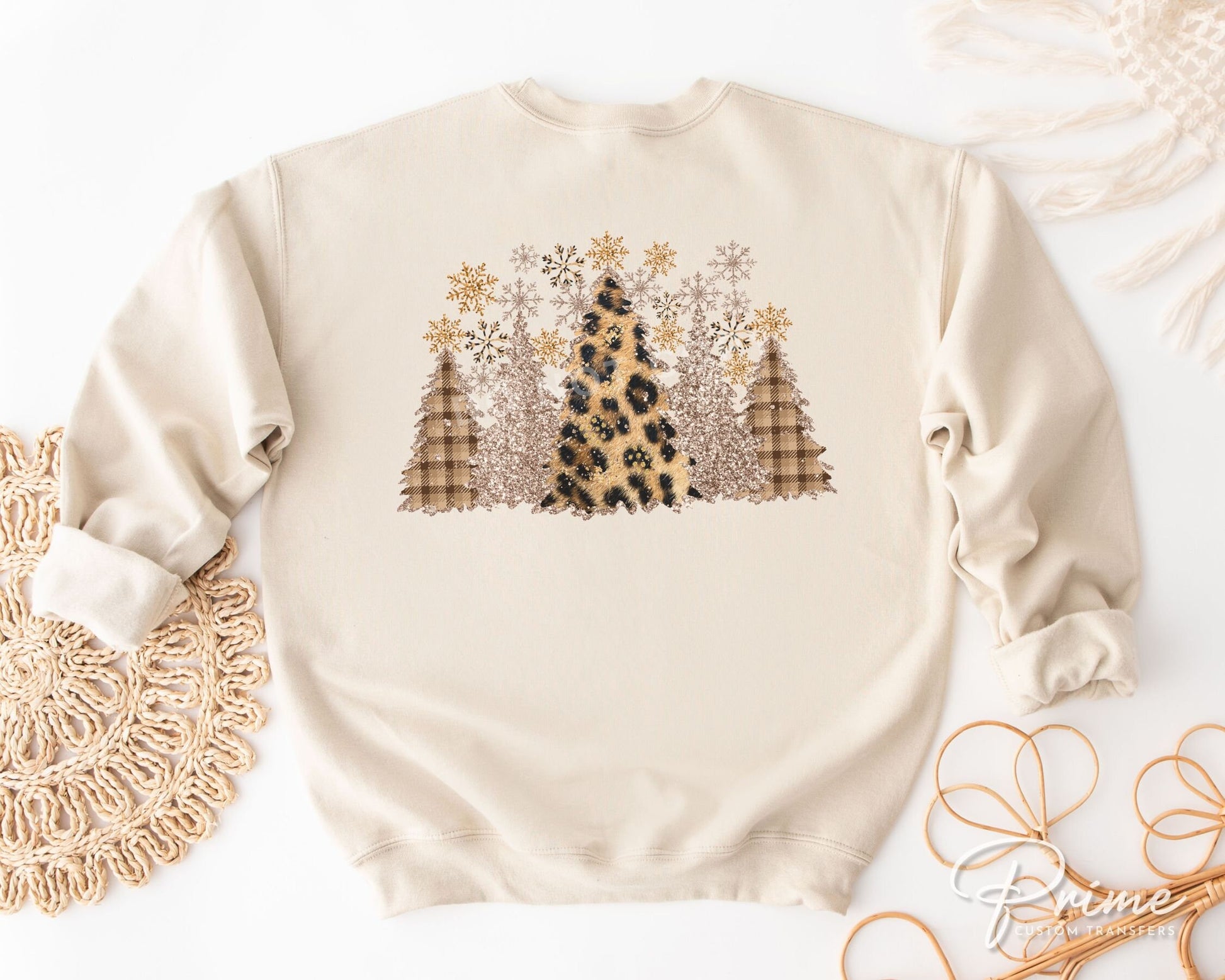 DTF Transfers, Ready to Press, T-shirt Transfers, Heat Transfer, Direct to Film, Christmas, Faux Glitter, Leopard, Sparkle Christmas Trees