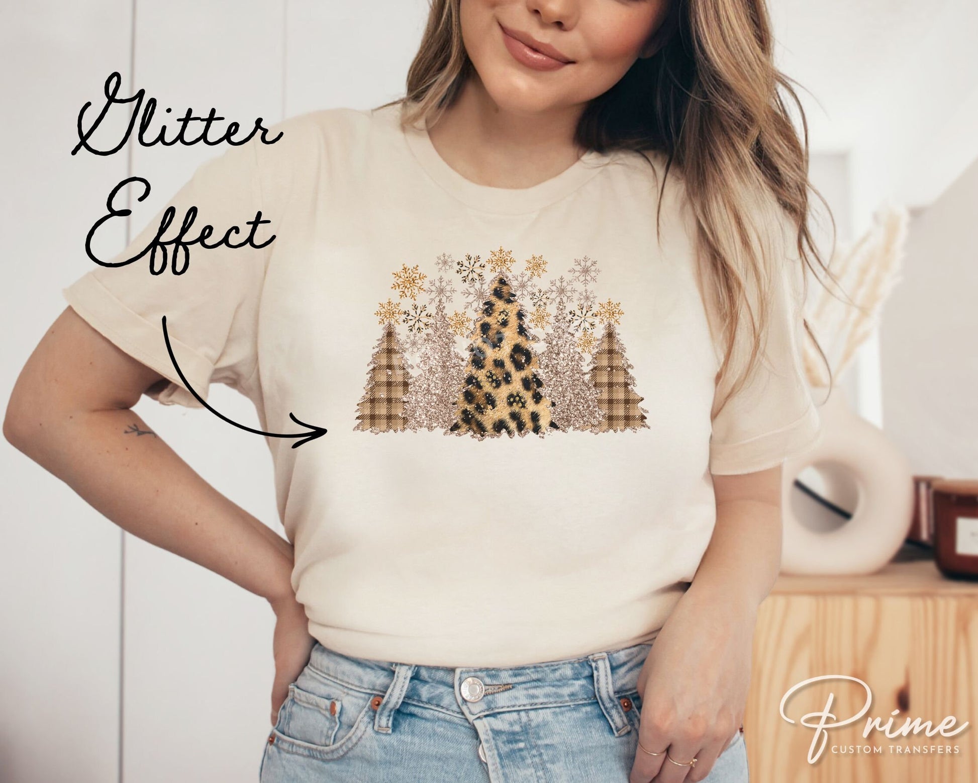 DTF Transfers, Ready to Press, T-shirt Transfers, Heat Transfer, Direct to Film, Christmas, Faux Glitter, Leopard, Sparkle Christmas Trees