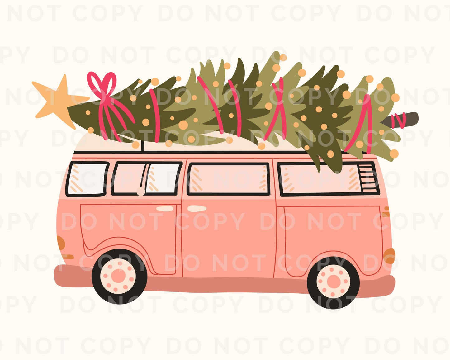 DTF Transfers, Ready to Press, T-shirt Transfers, Heat Transfer, Direct to Film, Watercolor, Tree, Groovy, Girlie, Retro Pink Christmas Van