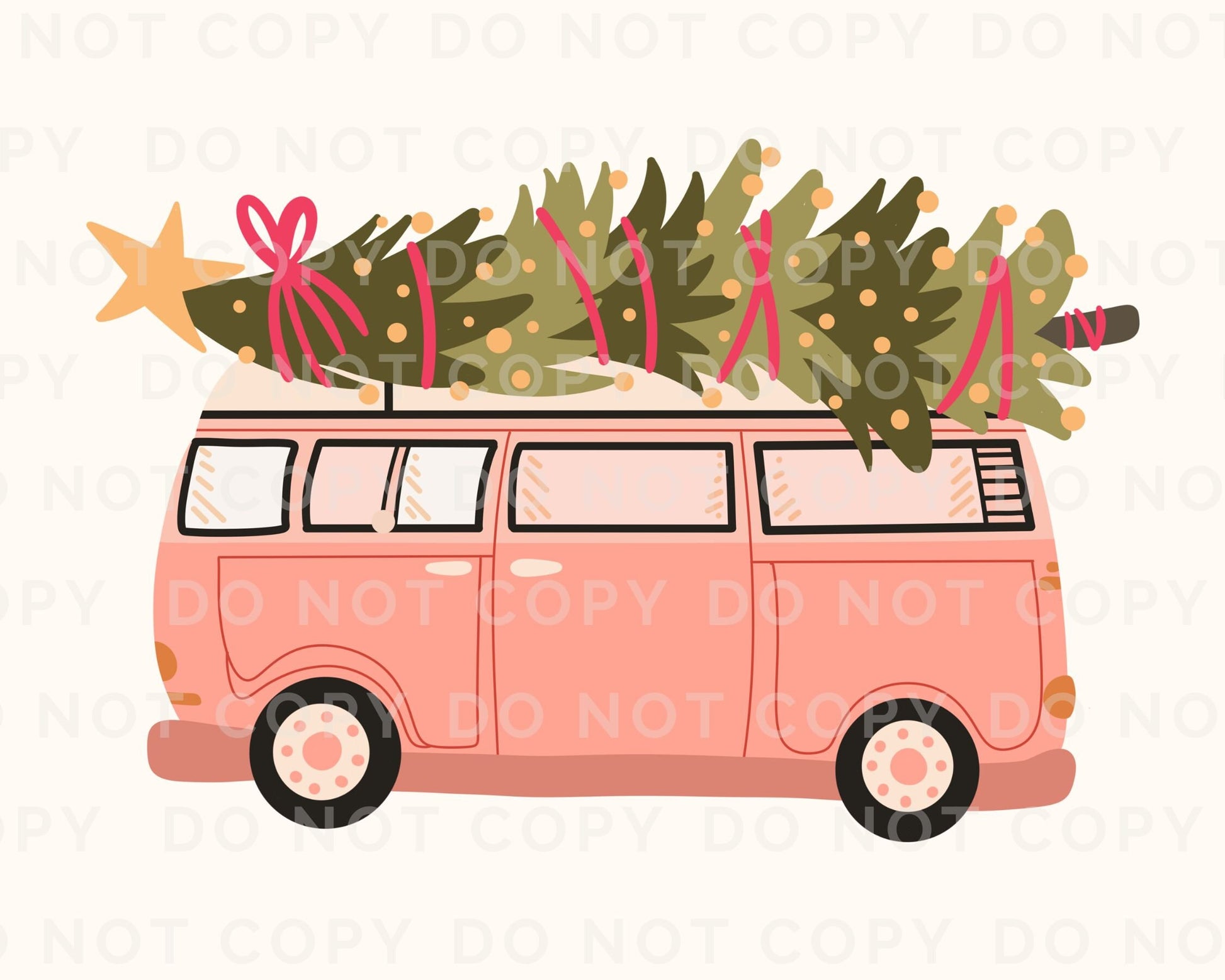 DTF Transfers, Ready to Press, T-shirt Transfers, Heat Transfer, Direct to Film, Watercolor, Tree, Groovy, Girlie, Retro Pink Christmas Van