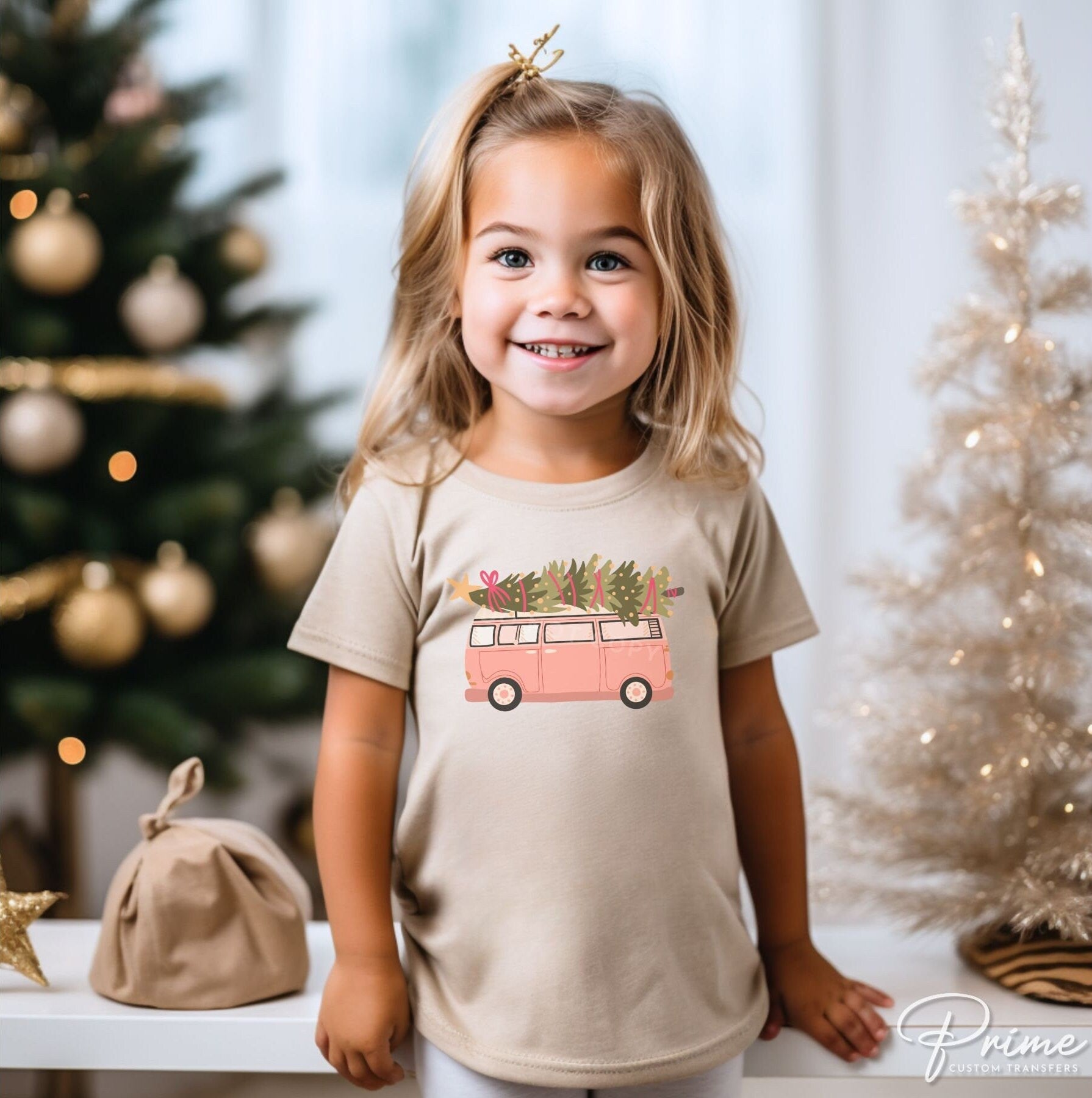 DTF Transfers, Ready to Press, T-shirt Transfers, Heat Transfer, Direct to Film, Watercolor, Tree, Groovy, Girlie, Retro Pink Christmas Van