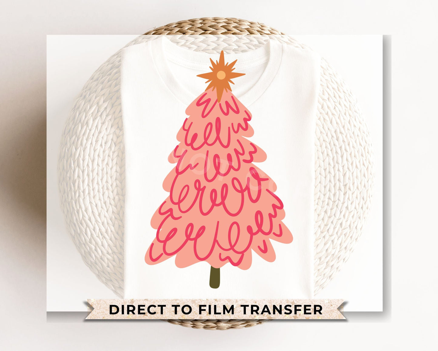 DTF Transfers, Ready to Press, T-shirt Transfers, Heat Transfer, Direct to Film, Watercolor, Girlie, Cute, Doodle Pink Christmas Tree