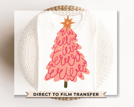 DTF Transfers, Ready to Press, T-shirt Transfers, Heat Transfer, Direct to Film, Watercolor, Girlie, Cute, Doodle Pink Christmas Tree
