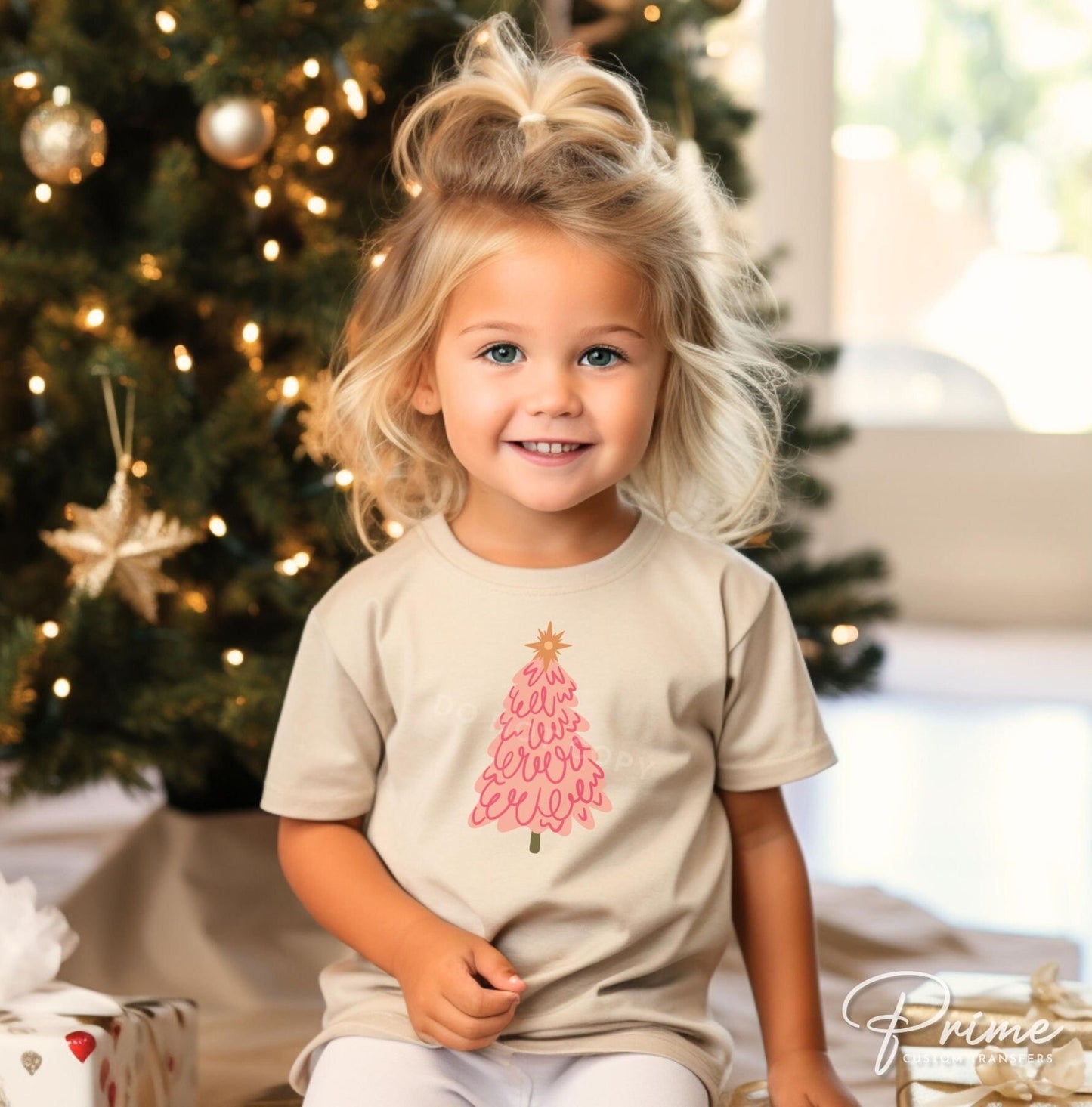 DTF Transfers, Ready to Press, T-shirt Transfers, Heat Transfer, Direct to Film, Watercolor, Girlie, Cute, Doodle Pink Christmas Tree