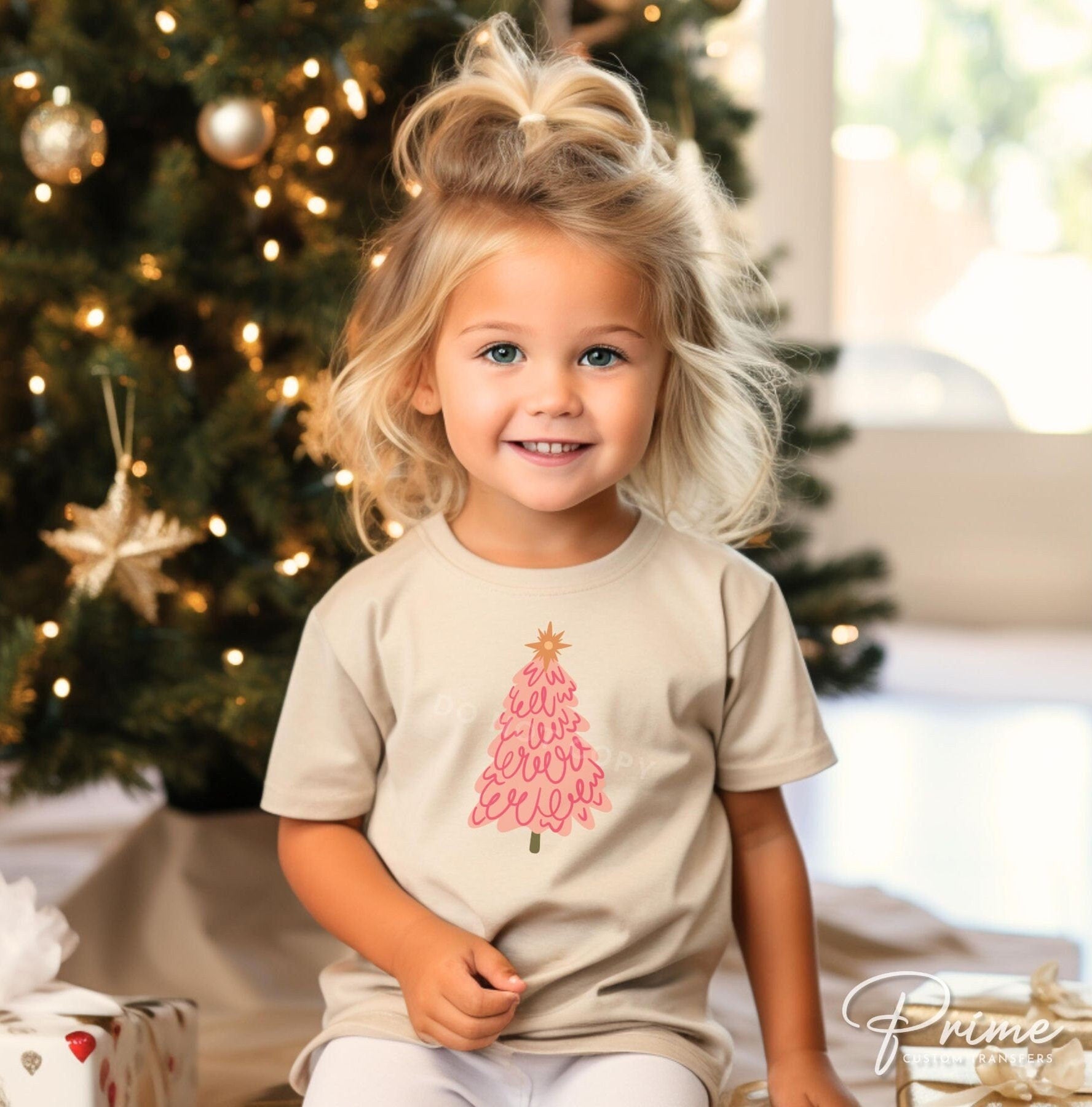DTF Transfers, Ready to Press, T-shirt Transfers, Heat Transfer, Direct to Film, Watercolor, Girlie, Cute, Doodle Pink Christmas Tree