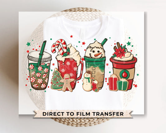 DTF Transfers, Ready to Press, T-shirt Transfers, Heat Transfer, Direct to Film, Holiday, Red Peppermint, Iced Latte, Christmas Coffees
