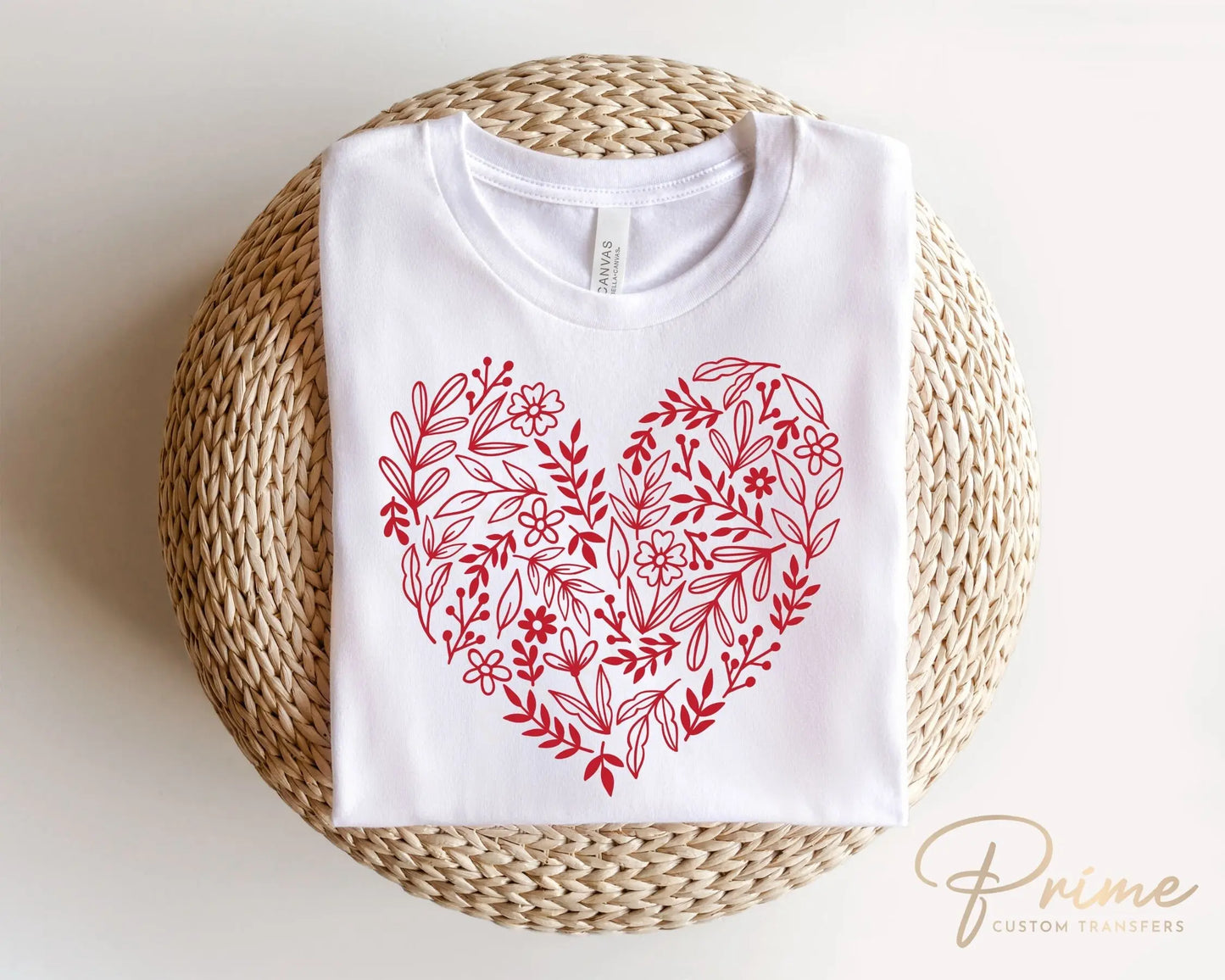 Valentine's Day, DTF Transfers, Ready to Press, T-shirt Transfers, Heat Transfer, Direct to Film, Cold Peel, Love, Romance, Red Floral Heart