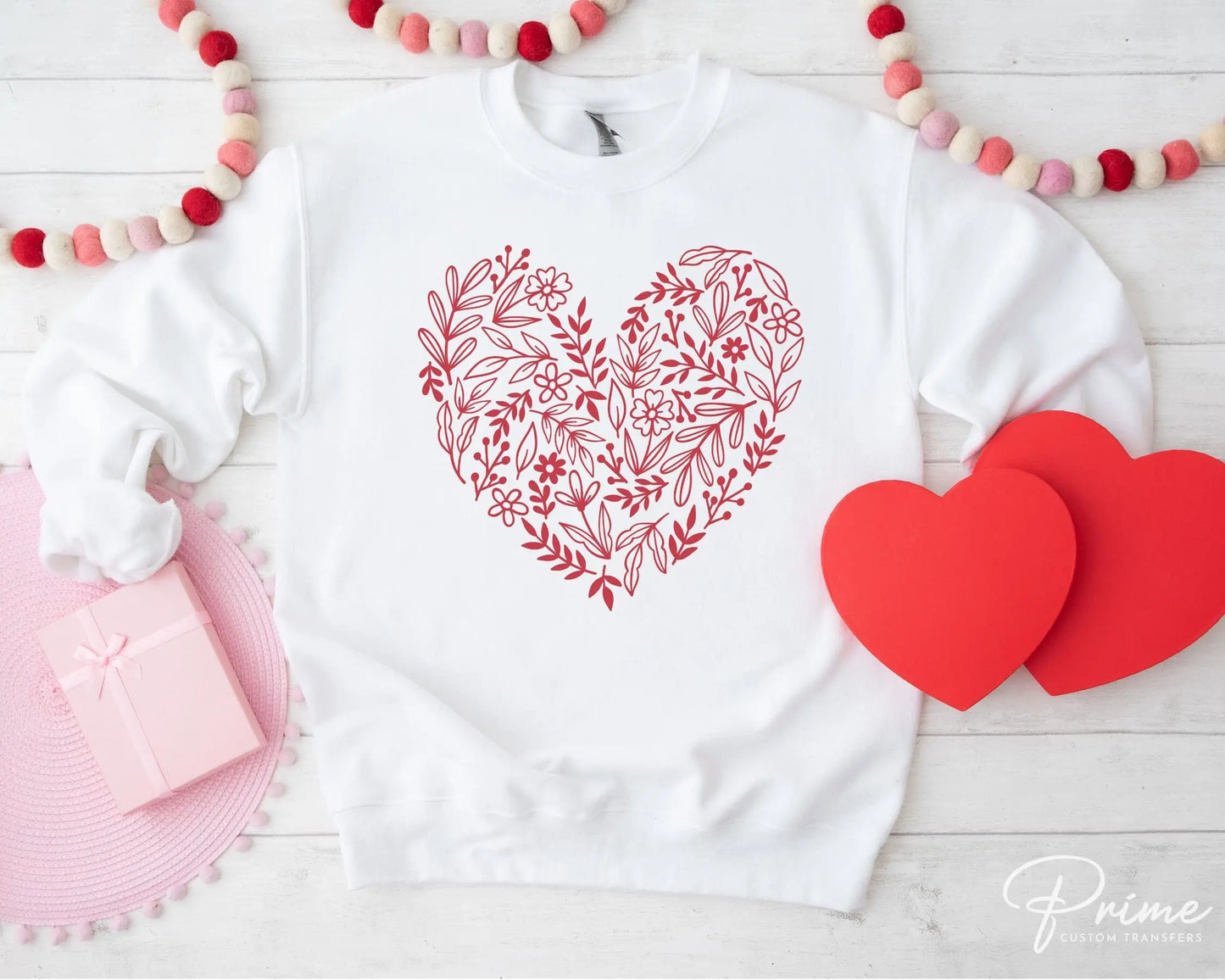 Valentine's Day, DTF Transfers, Ready to Press, T-shirt Transfers, Heat Transfer, Direct to Film, Cold Peel, Love, Romance, Red Floral Heart