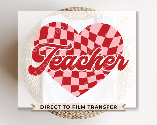 DTF Transfers, Ready to Press, T-shirt Transfers, Heat Transfer, Direct to Film, Valentine’s Day, Cold Peel, Gift, Teacher Checkered Heart